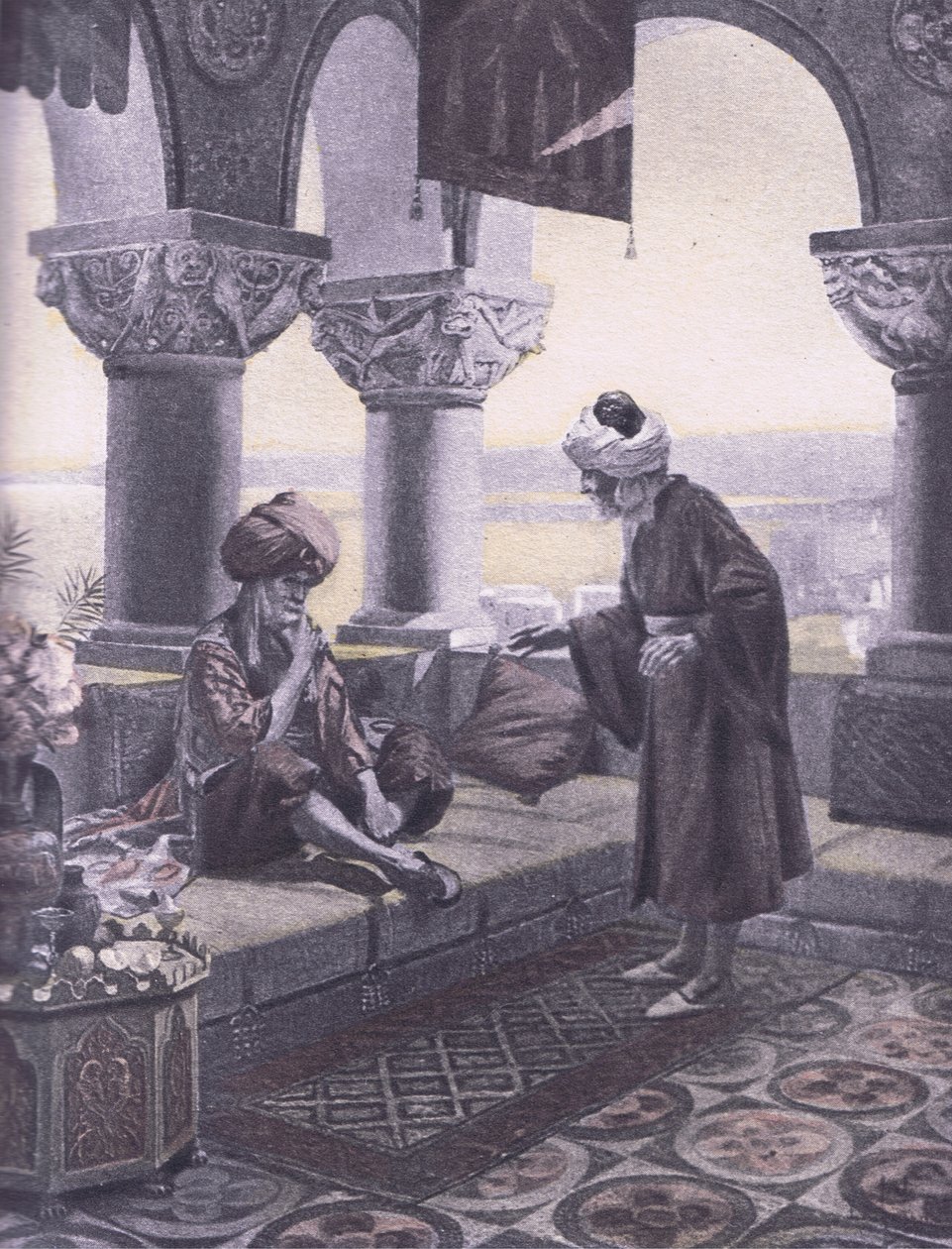 De tre ringene, illustrasjon fra Decameron av Boccaccio utgitt av Navarre Society 1930-tallet (litho) av Louis Chalon