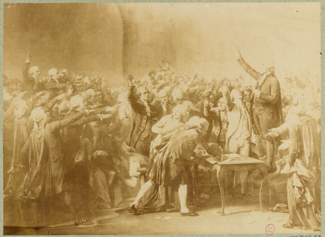 The Tennis Court Oath, 20. juni 1789 (sepia-bilde) av Louis Charles Auguste (after) Couder