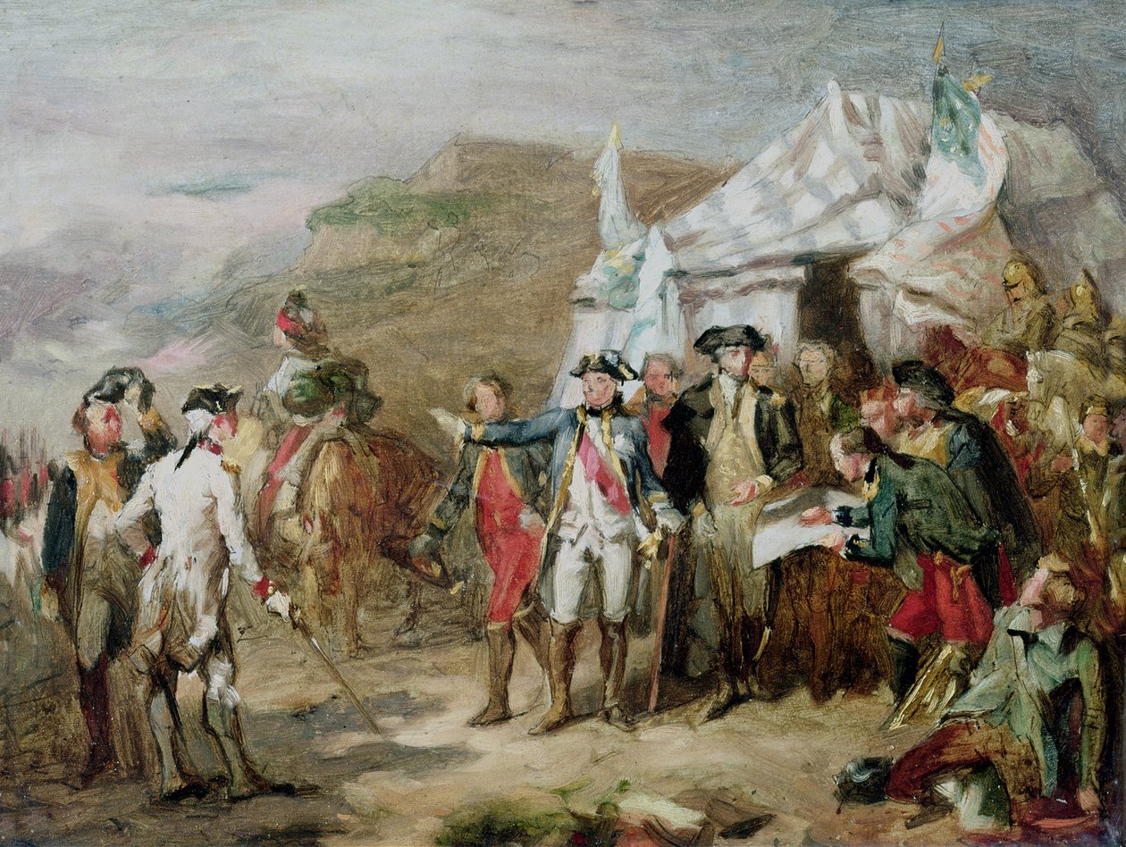 Skisse for slaget ved Yorktown, 1. til 17. oktober 1781, ca. 1836 av Louis Charles Auguste Couder
