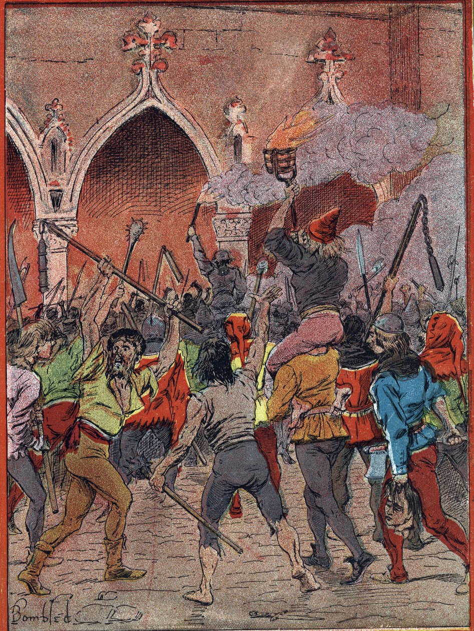 Kunngjøring av en ny skatt i 1382 under Charles VIs regjeringstid steg befolkningen lei av skatteundertrykkelse (opprør fra maillotinene eller harellen, scene for populær løfting på Place de l