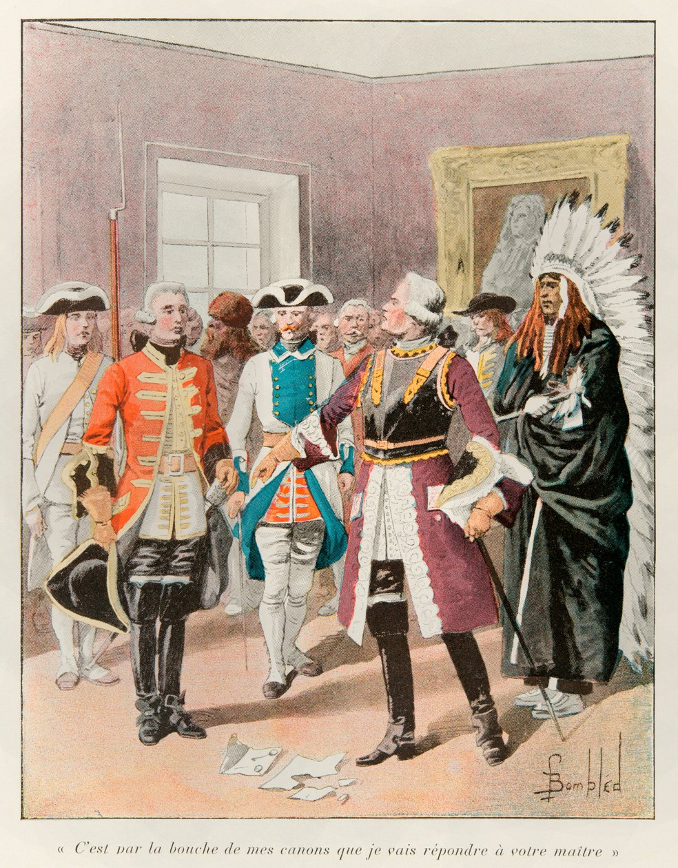 bombet Louis (1862 - 1927); Louis de Frontenac (1622-1698) som tok imot den engelske emissæren som tilkalte ham til å overlate byen Quebec uten kamp i 1690, svarte ham "" det er ved munnen av mine våpen jeg vil svare din herre ""; Histoire de la av Louis Charles Bombled