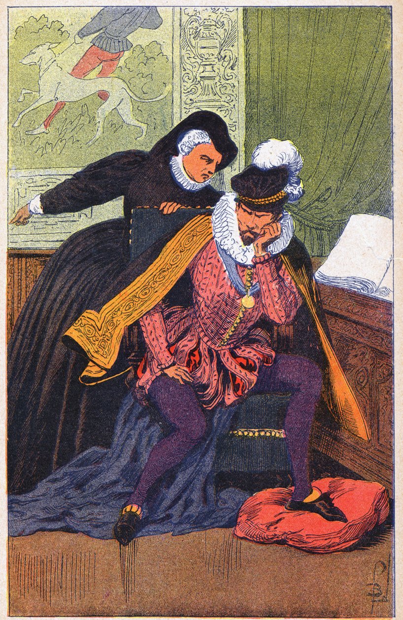 Catherine de Medicis og hennes sønn Charles IX av Louis Charles Bombled
