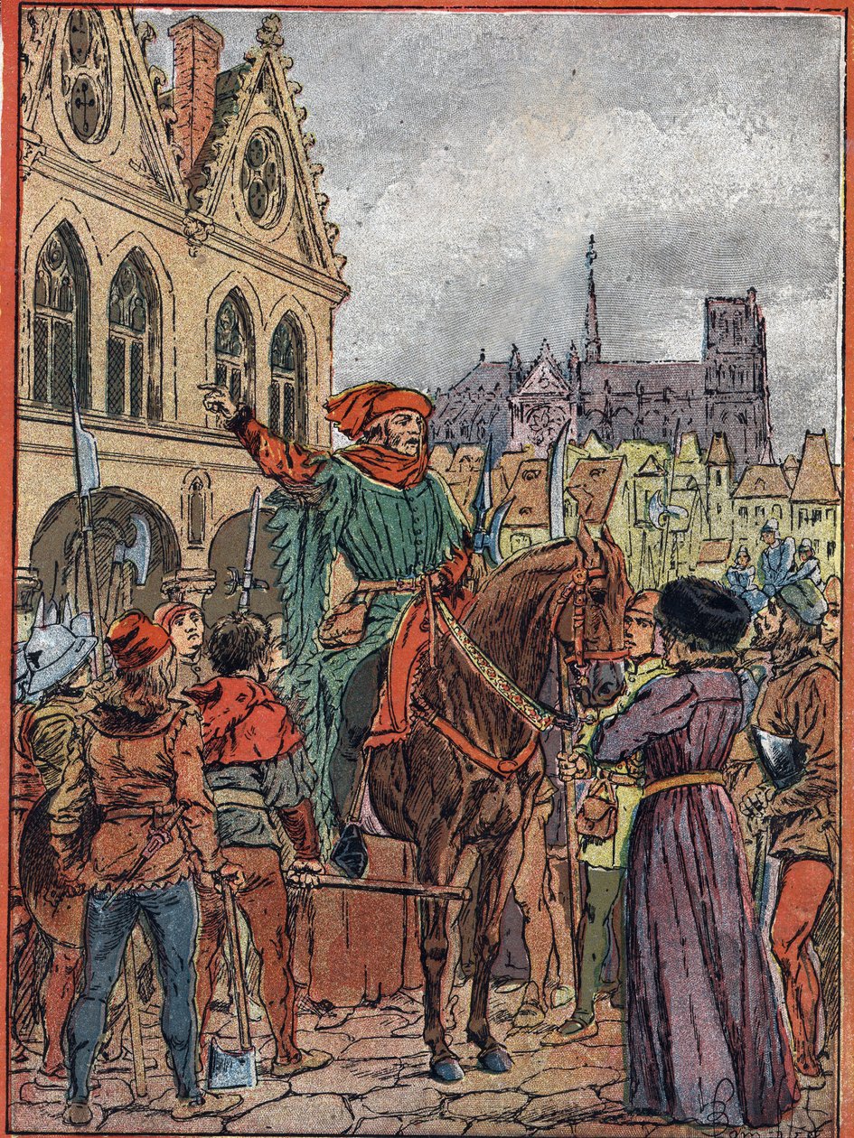 Etienne Marcel, prevot des marchands (1315-1358) som anskaffet Maison des Pillars på Place de Greve i juli 1357 (Etienne Marcel-politiker, prost for kjøpmennene i Paris kjøpte de såkalte Maison aux Pillars ("Søylenes hus") i navnet til t av Louis Charles Bombled