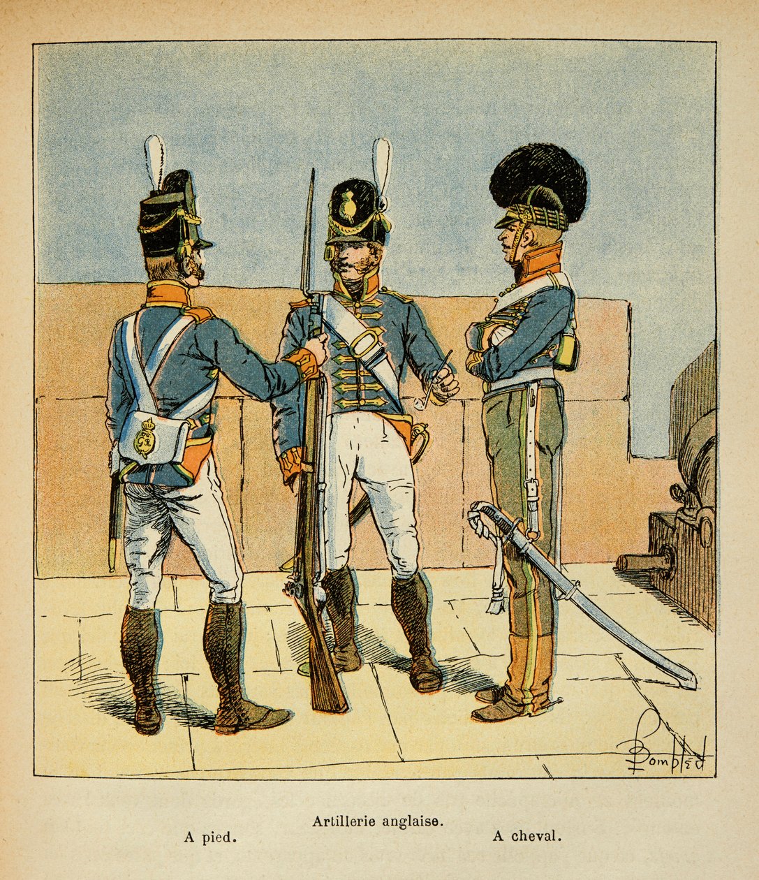 Illustrasjon av Bombled Louis (1862-1927) fra boken «The Memorial of Saint Helene» av grev Emmanuel de Las Cases (1766-1842): Engelsk artilleri: Til fots; Til hest, Private Collection av Louis Charles Bombled