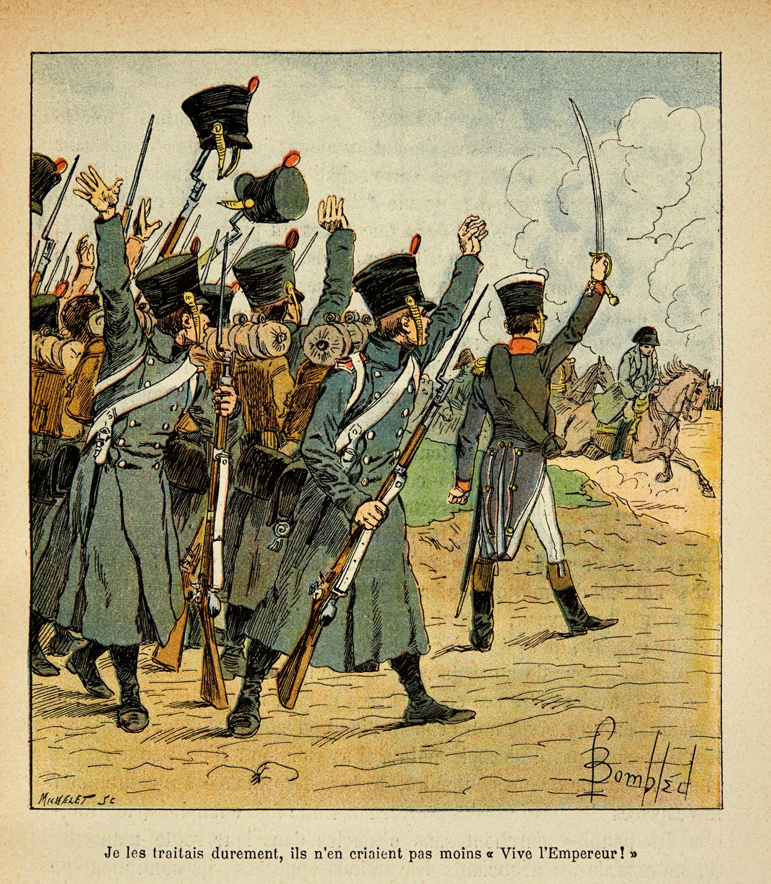 Illustrasjon av Bombled Louis (1862-1927) fra boken "The Memorial of Saint Helene" av grev Emmanuel de Las Cases (1766-1842): The Troops acclaimer Emperor Napoleon, Private Collection av Louis Charles Bombled