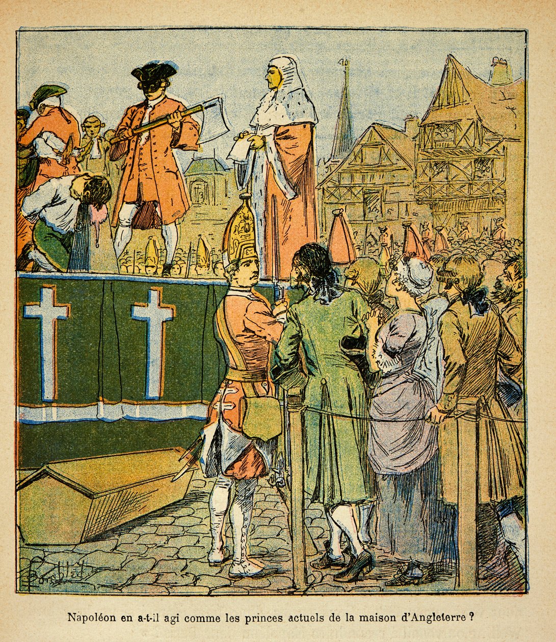 Illustrasjon av Bombled Louis (1862-1927) fra boken "The Memorial of Saint Helene" av grev Emmanuel de Las Cases (1766-1842): Offentlig henrettelse i England på 1700-tallet, privat samling av Louis Charles Bombled