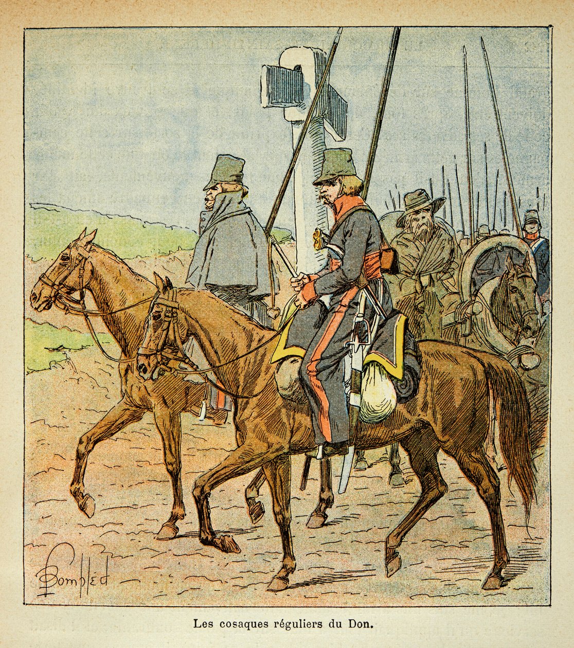 Illustrasjon av Bombled Louis (1862-1927) fra boken "The Memorial of Saint Helene" av grev Emmanuel de Las Cases (1766-1842): The Cossacks of the Don, privat samling av Louis Charles Bombled