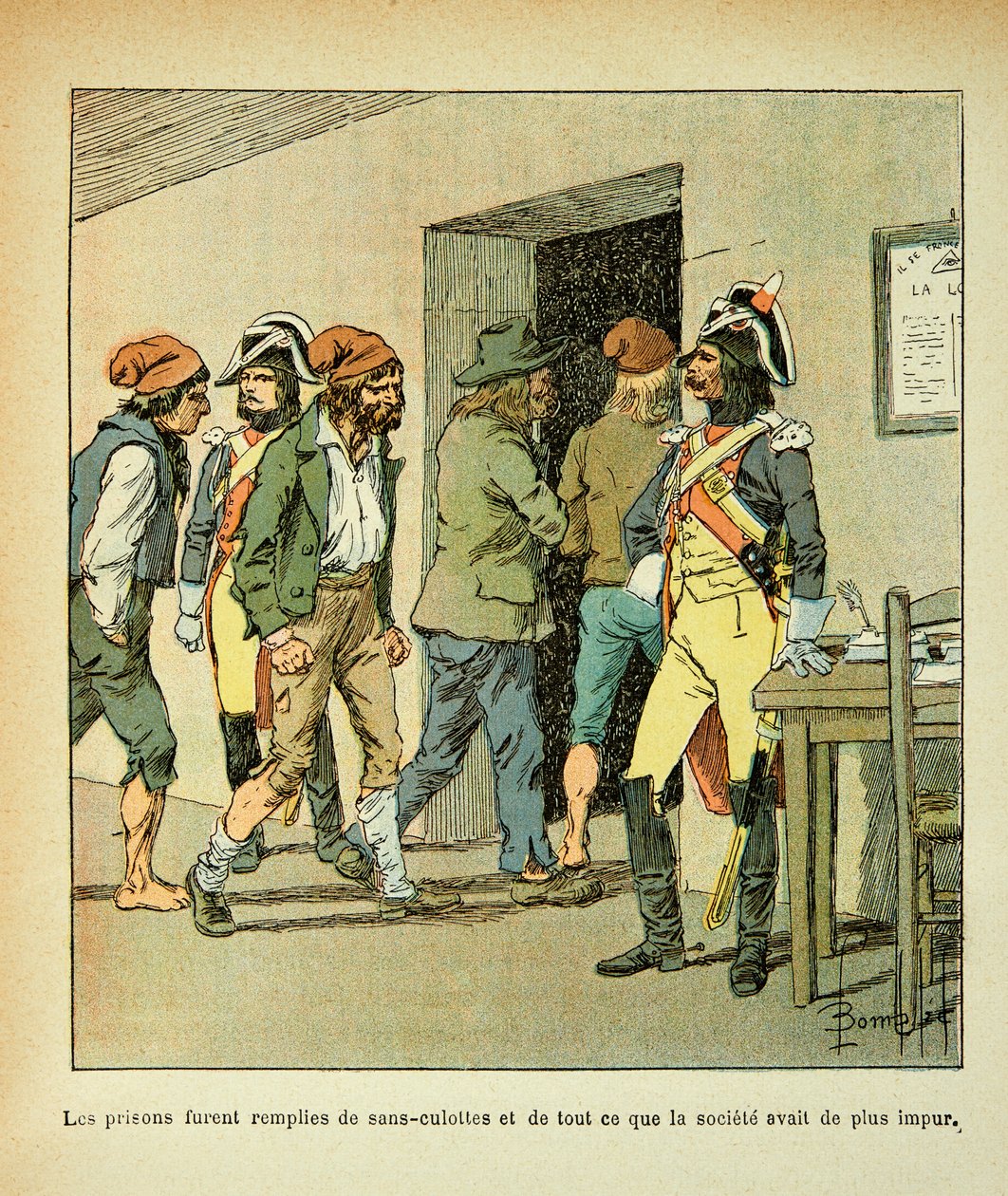 Illustrasjon av Bombled Louis (1862-1927) fra boken «The Memorial of Saint Helene» av grev Emmanuel de Las Cases (1766-1842): Under den franske revolusjonen ble fengslene fylt, Privat samling av Louis Charles Bombled