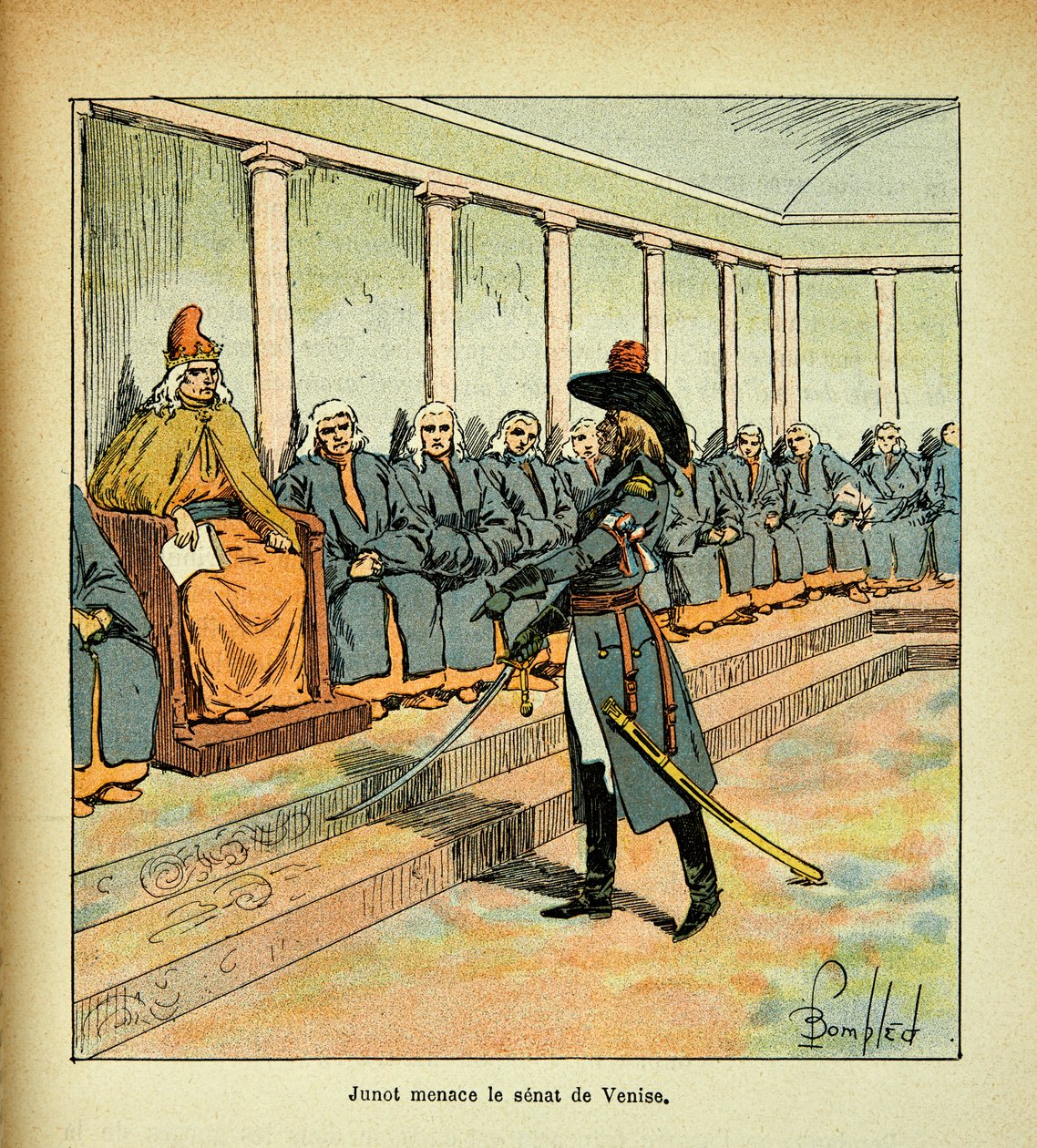 Illustrasjon av Bombled Louis (1862-1927) fra boken "The Memorial of Saint Helene" av grev Emmanuel de Las Cases (1766-1842): Junot (Jean Andoche Junot, hertug av Abrantes, kjent som La Tempete av Louis Charles Bombled