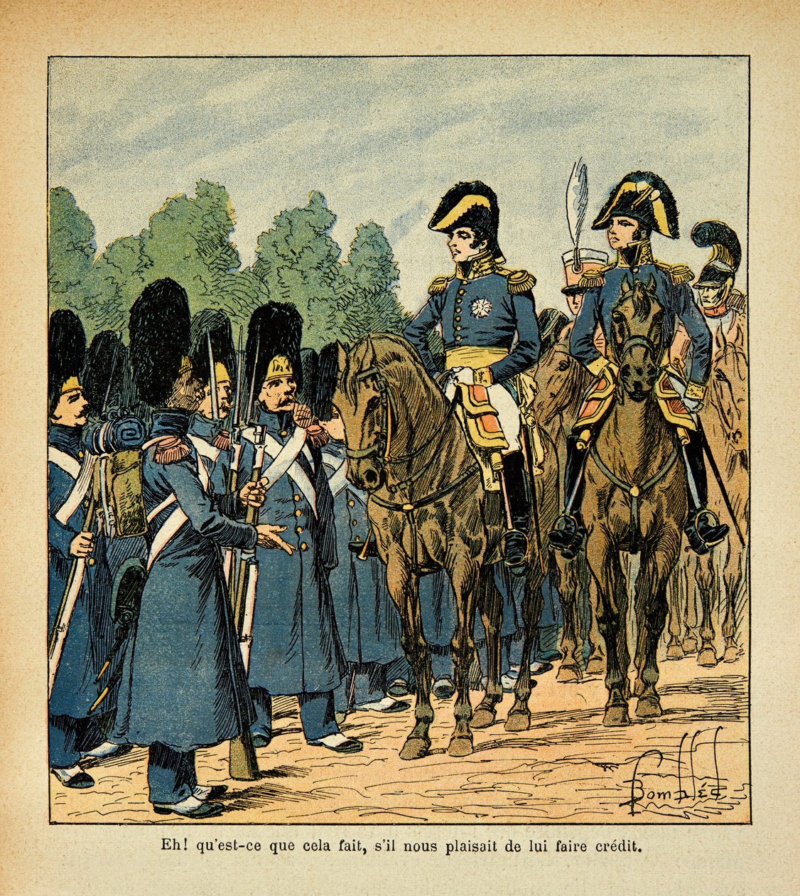 Illustrasjon av Bombled Louis (1862-1927) fra boken "The Memorial of Saint Helene" av grev Emmanuel de Las Cases (1766-1842): En gretten ringer en offiser, Privat samling av Louis Charles Bombled