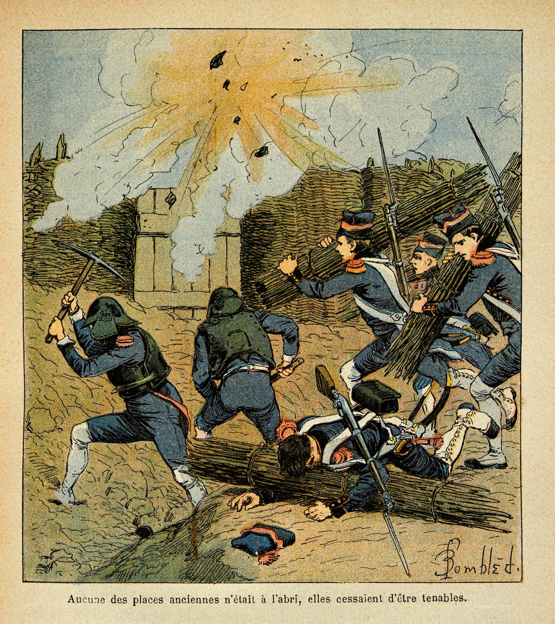 Illustrasjon av Bombled Louis (1862-1927) fra boken "The Memorial of Saint Helene" av grev Emmanuel de Las Cases (1766-1842): Siege of a City, Private Collection av Louis Charles Bombled