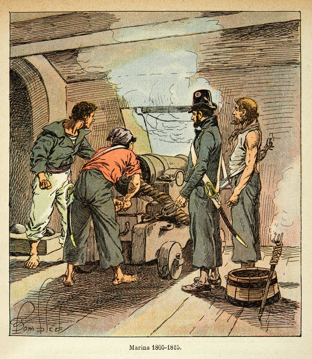 Illustrasjon av Bombled Louis (1862-1927) fra boken "The Memorial of Saint Helene" av grev Emmanuel de Las Cases (1766-1842): Franske sjøfolk mellom 1805 og 1815, privat samling av Louis Charles Bombled