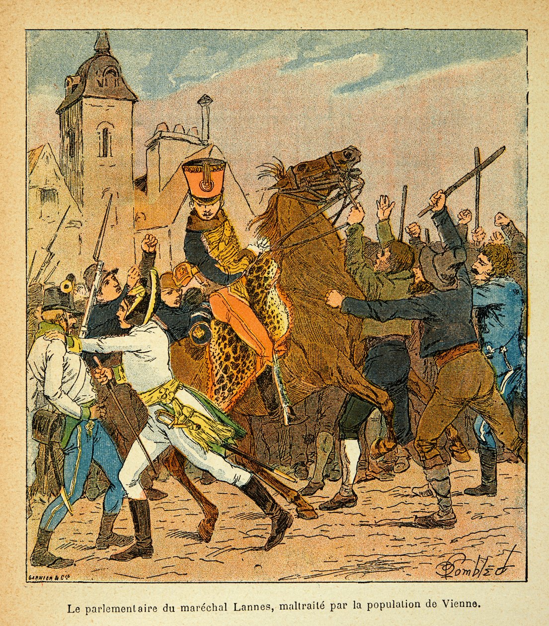 Illustrasjon av Bombled Louis (1862-1927) fra boken "The Memorial of Saint Helene" av grev Emmanuel de Las Cases (1766-1842): Parlamentarikeren i Marechal Lannes mishandlet av befolkningen i Wien, privat samling av Louis Charles Bombled
