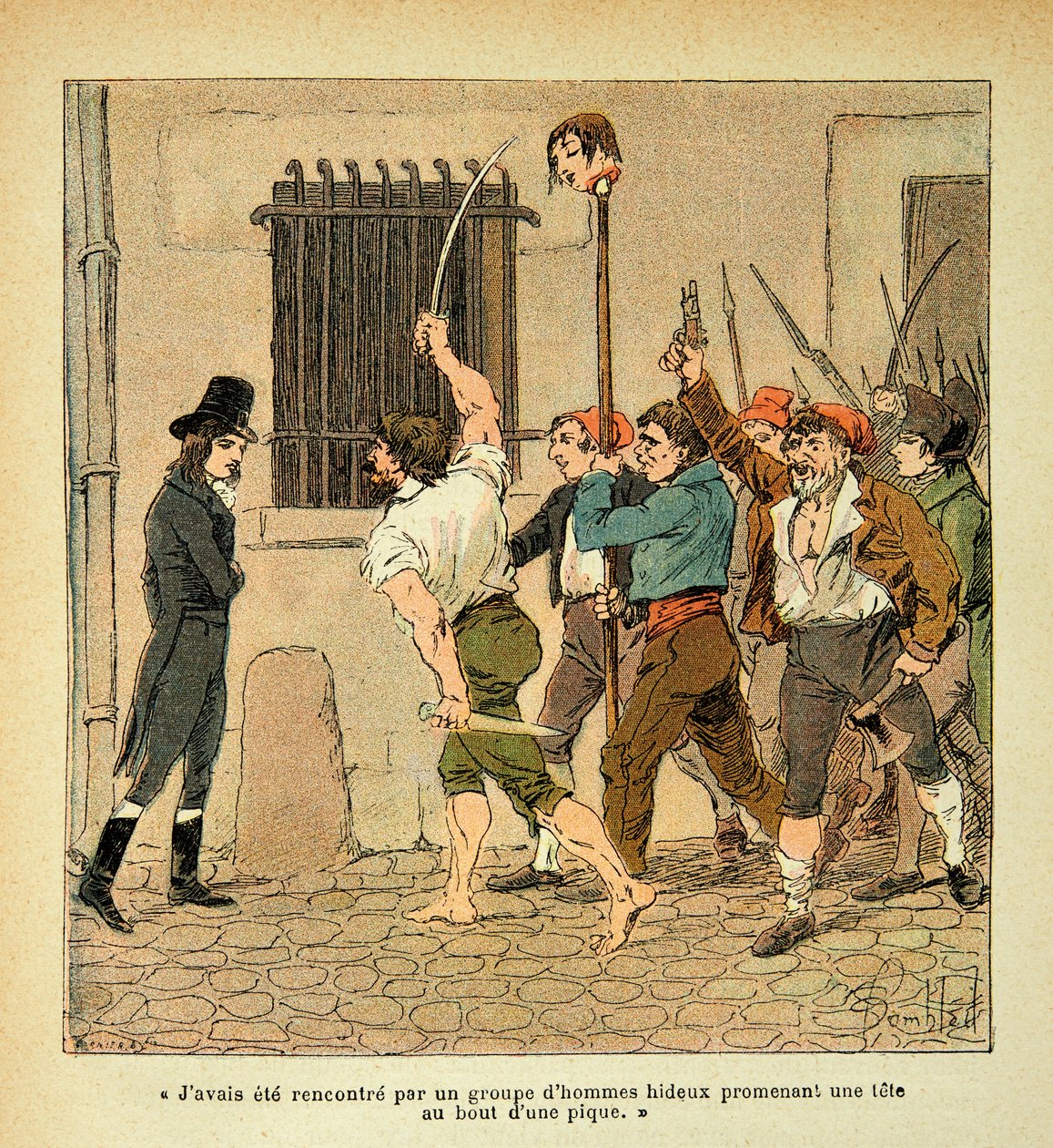 Illustrasjon av Bombled Louis (1862-1927) fra boken "The Memorial of Saint Helene" av grev Emmanuel de Las Cases (1766-1842): Bonaparte under den franske revolusjonen konfronterer mengden, privat samling av Louis Charles Bombled