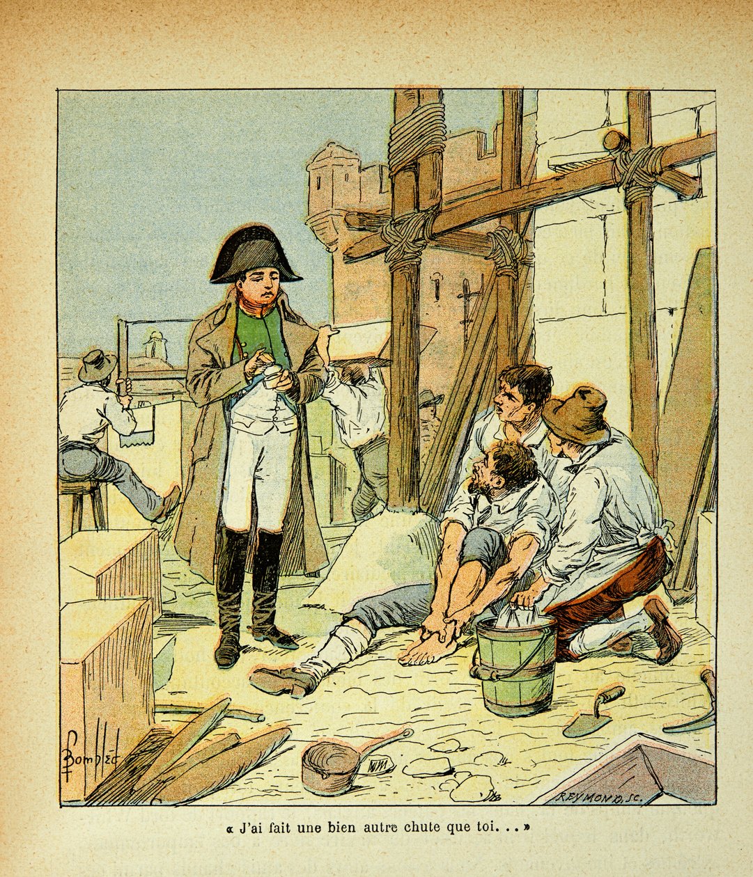 Illustrasjon av Bombled Louis (1862-1927) fra boken "The Memorial of Saint Helene" av grev Emmanuel de Las Cases (1766-1842): På øya Elba var en macon ansatt i bygningene bestilt av keiseren grav. sa Napoleon som prøvde å trøste ham av Louis Charles Bombled