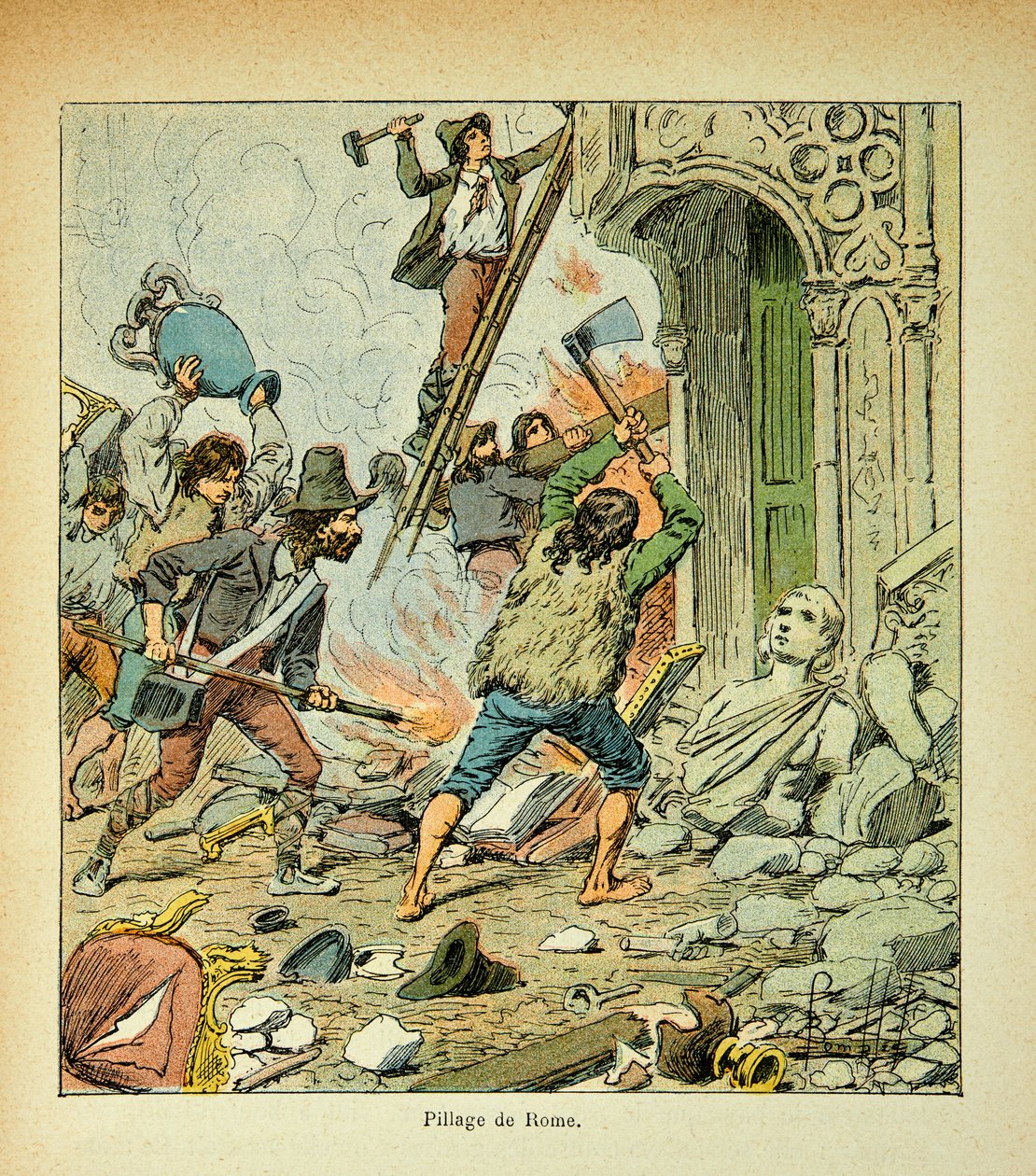 Illustrasjon av Bombled Louis (1862-1927) fra boken "The Memorial of Saint Helene" av grev Emmanuel de Las Cases (1766-1842): Plyndring av Roma, privat samling av Louis Charles Bombled