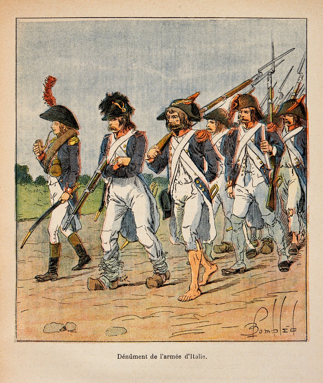 Illustrasjon av Bombled Louis (1862-1927) fra boken "The Memorial of Saint Helene" av grev Emmanuel de Las Cases (1766-1842): Denuering av Armee of Italy, privat samling av Louis Charles Bombled