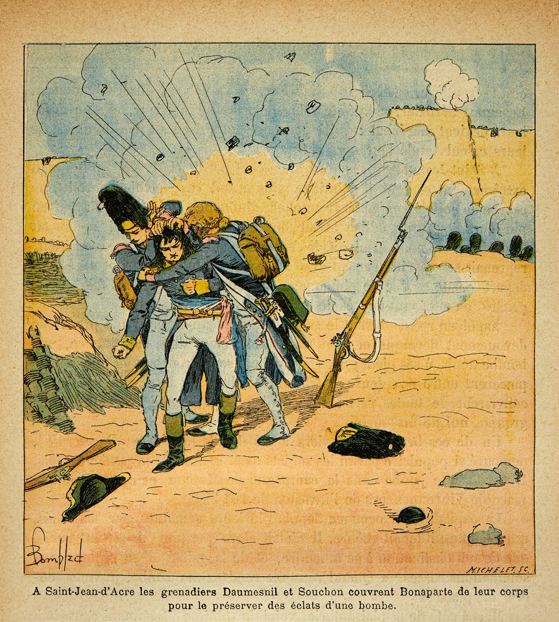 Illustrasjon av Bombled Louis (1862-1927) fra boken "The Memorial of Saint Helene" av grev Emmanuel de Las Cases (1766-1842): Ved beleiringen av Saint Jean d