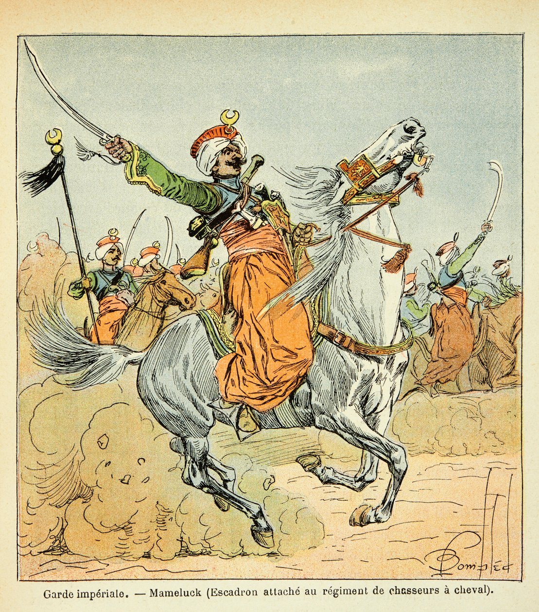 Illustrasjon av Bombled Louis (1862-1927) fra boken "The Memorial of Saint Helene" av grev Emmanuel de Las Cases (1766-1842): Mamluk of the Imperiale Guard, privat samling av Louis Charles Bombled