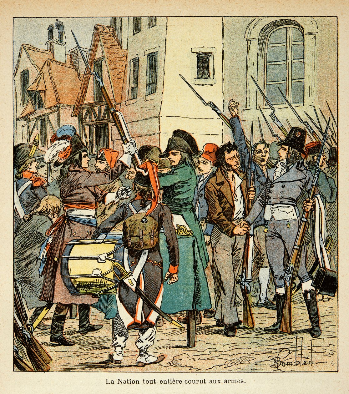 Illustrasjon av Bombled Louis (1862-1927) fra boken "The Memorial of Saint Helene" av grev Emmanuel de Las Cases (1766-1842): Hele nasjonen løp til våpen mot engelskmennene, Private Collection av Louis Charles Bombled