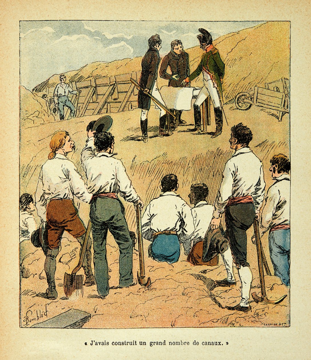 Illustrasjon av Bombled Louis (1862-1927) fra boken "The Memorial of Sainte Helene" av grev Emmanuel de Las Cases (1766-1842): Napoleon regisserte store verk i Frankrike under hans regne, Collection Partial av Louis Charles Bombled