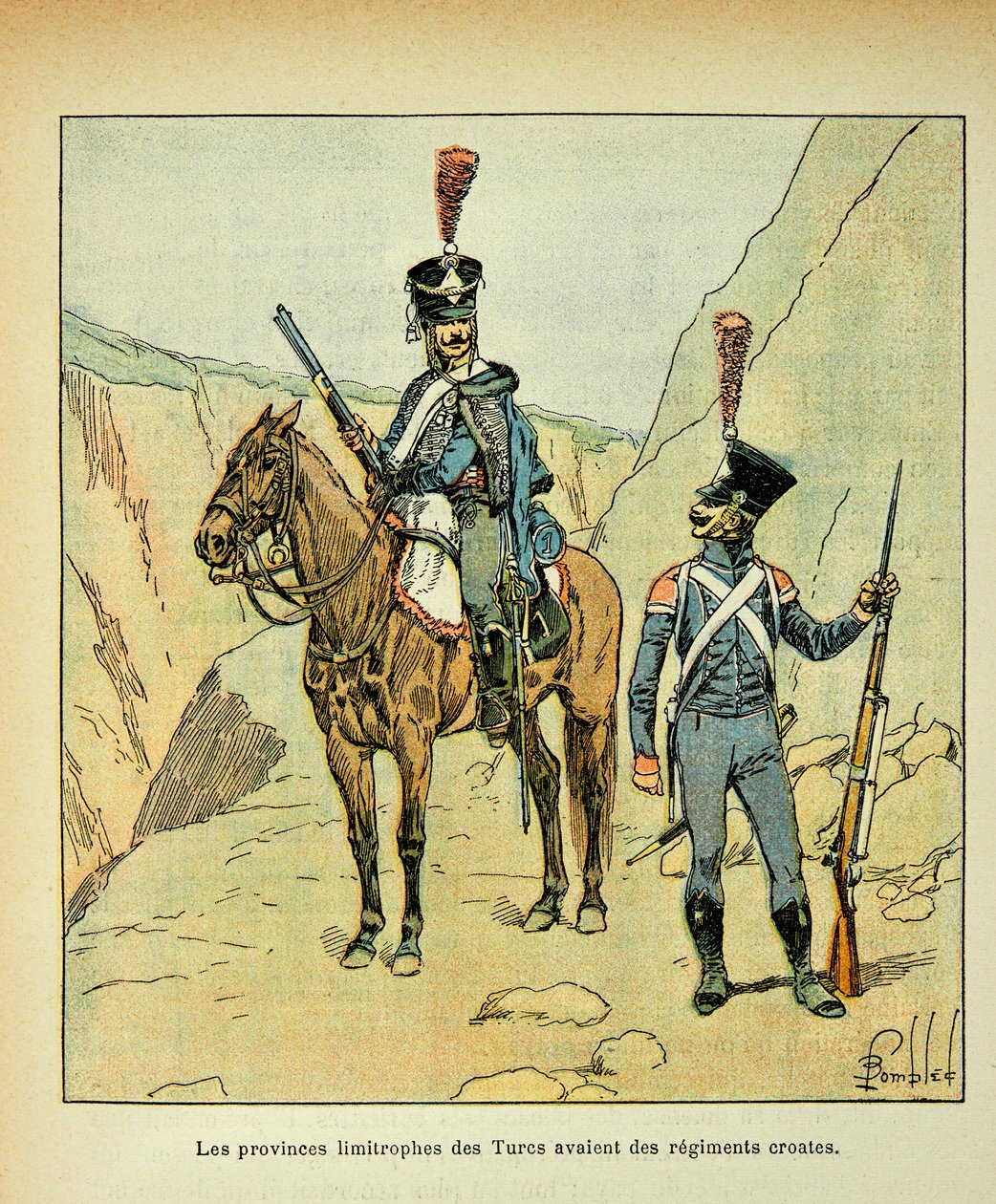 Illustrasjon av Bombled Louis (1862-1927) fra boken "The Memorial of St. Helene" av grev Emmanuel de Las Cases (1766-1842): Provinsene som grenset til tyrkerne hadde kroatiske regimenter, privat samling av Louis Charles Bombled