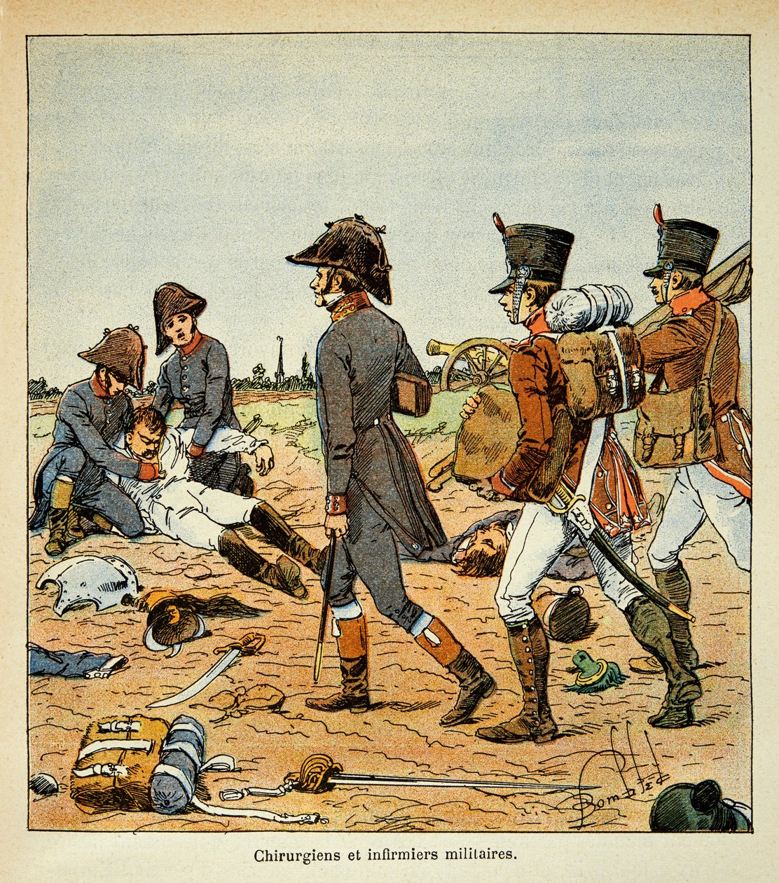 Illustrasjon av bombet Louis (1862-1927) fra boken "The Memorial of Saint Helene" av grev Emmanuel de Las Cases (1766-1842): Portrett av militærkirurger og sykepleiere til Great Armee, privat samling av Louis Charles Bombled