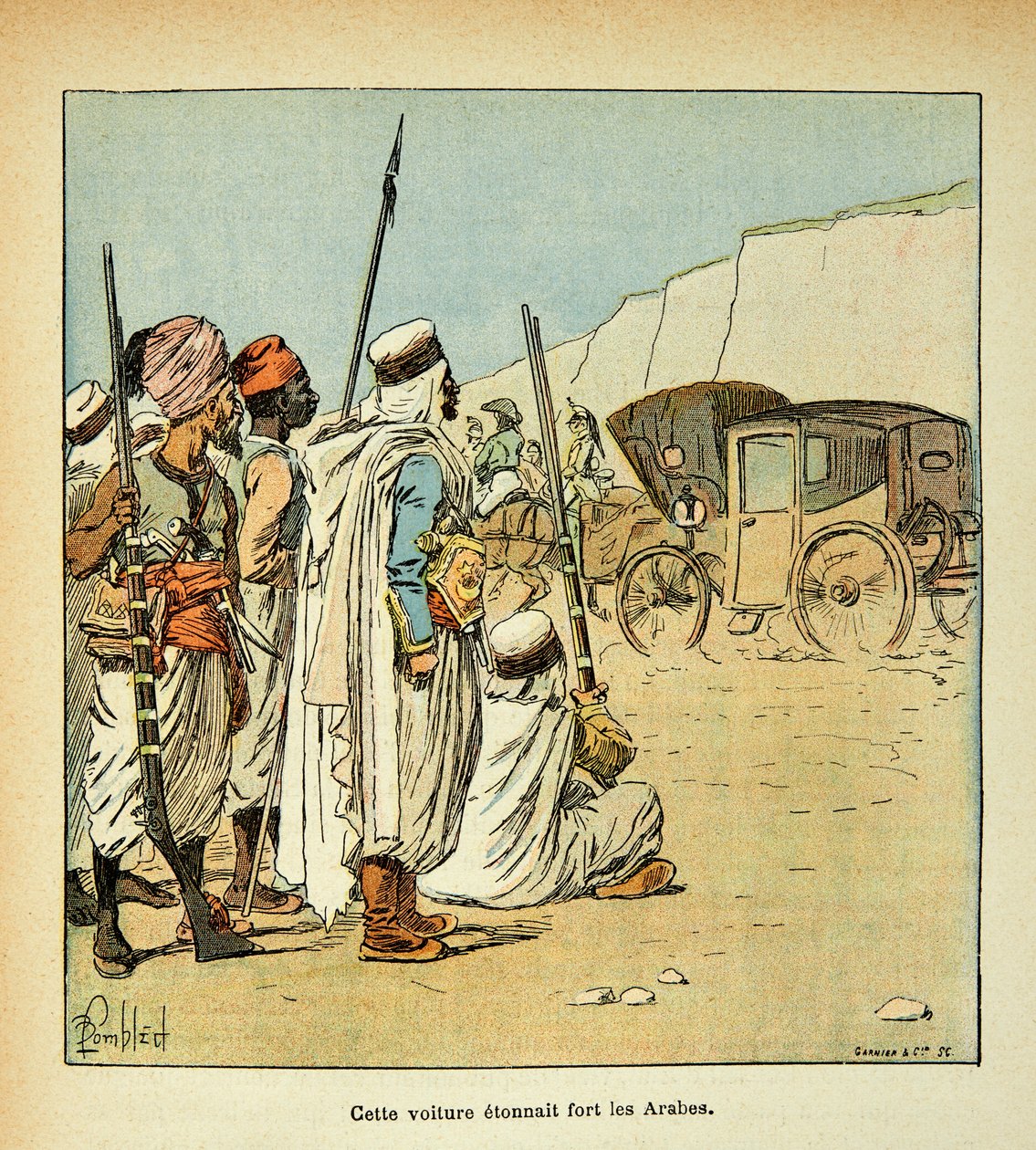 Illustrasjon av bombet Louis (1862-1927) fra boken "The Memorial of Saint Helene" av grev Emmanuel de Las Cases (1766-1842): Ekspedisjon til Egypt. Egyptere overrasket av franske mannskaper, Private Collection av Louis Charles Bombled