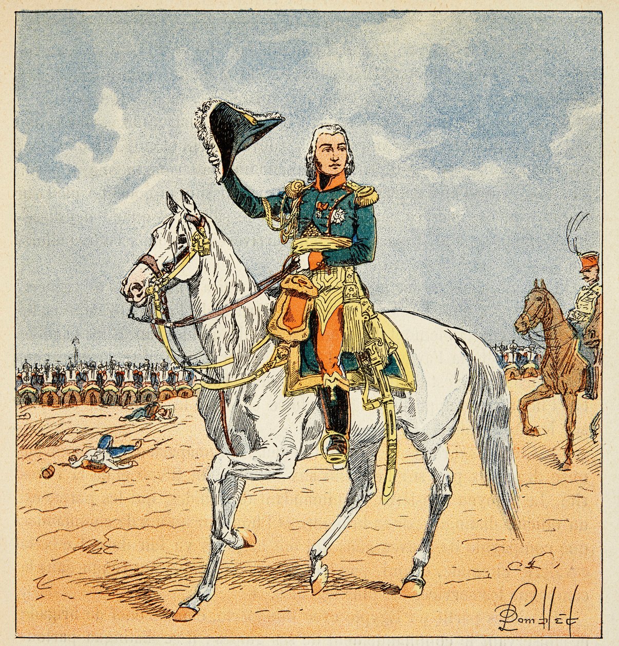 Illustrasjon av bombet Louis (1862-1927) fra boken "The Memorial of Saint Helene" av grev Emmanuel de Las Cases (1766-1842): Rytterportrett av marekalen Jean Baptiste Bessieres (1768-1813), hertug av Istria, privat Samling av Louis Charles Bombled