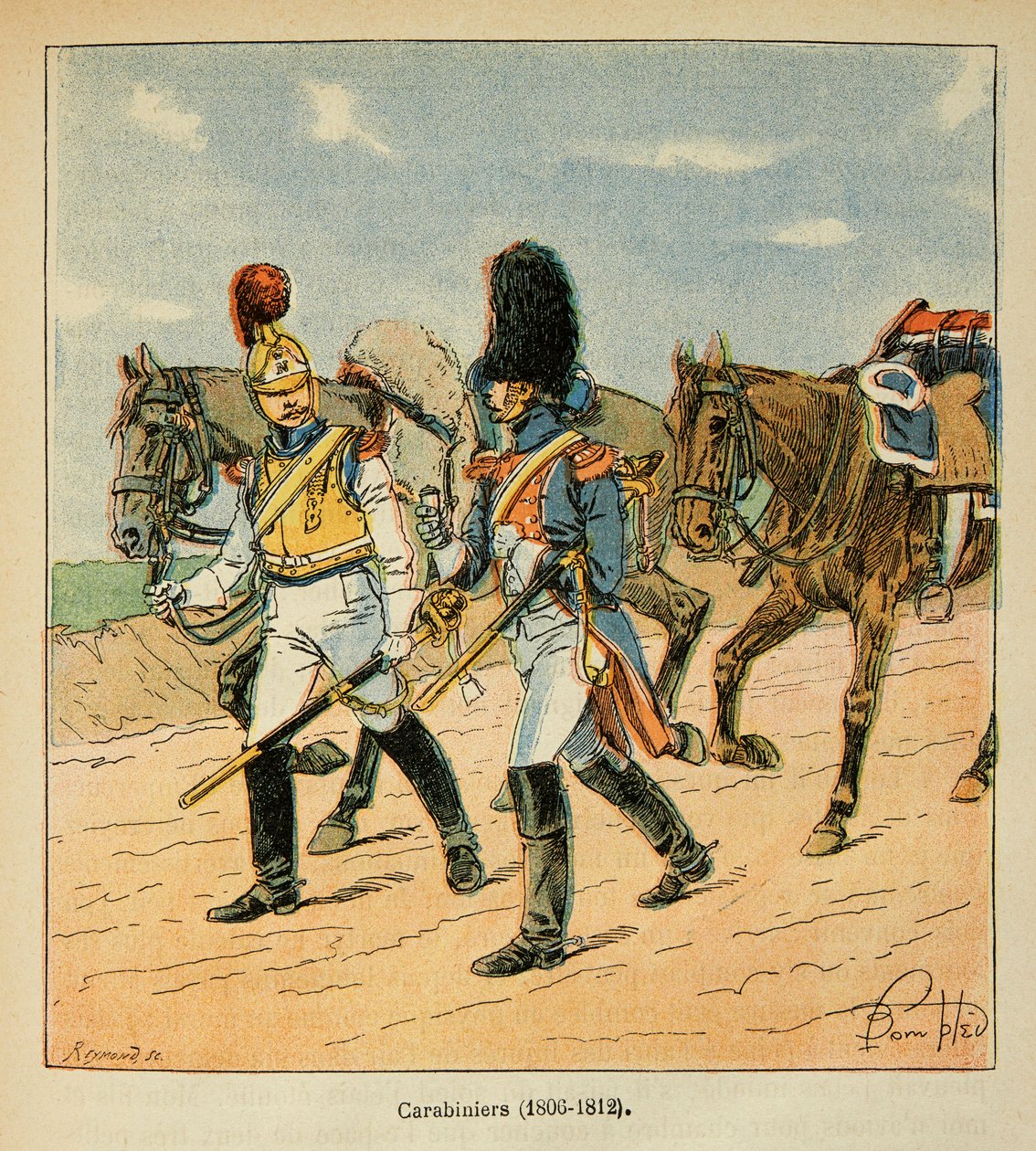 Illustrasjon av bombet Louis (1862-1927) fra boken "The Memorial of Saint Helene" av grev Emmanuel de Las Cases (1766-1842): Carabiniiers (1806 - 1812), privat samling av Louis Charles Bombled