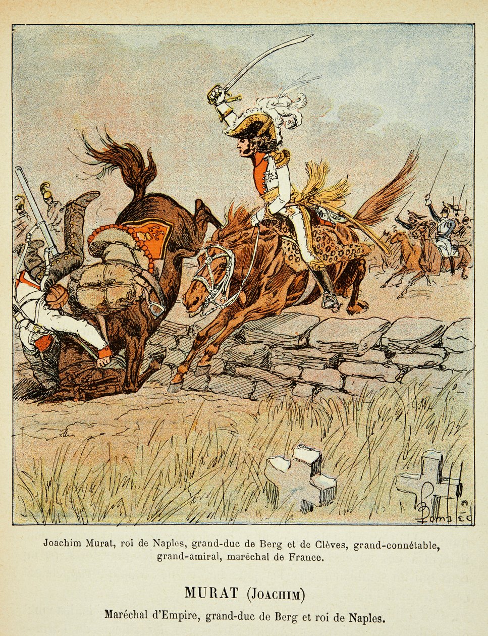 Illustrasjon av bombet Louis (1862-1927) fra boken "The Memorial of Saint Helene" av grev Emmanuel de Las Cases (1766-1842): Joachim Murat (1767-1815) Charge, Private Collection av Louis Charles Bombled