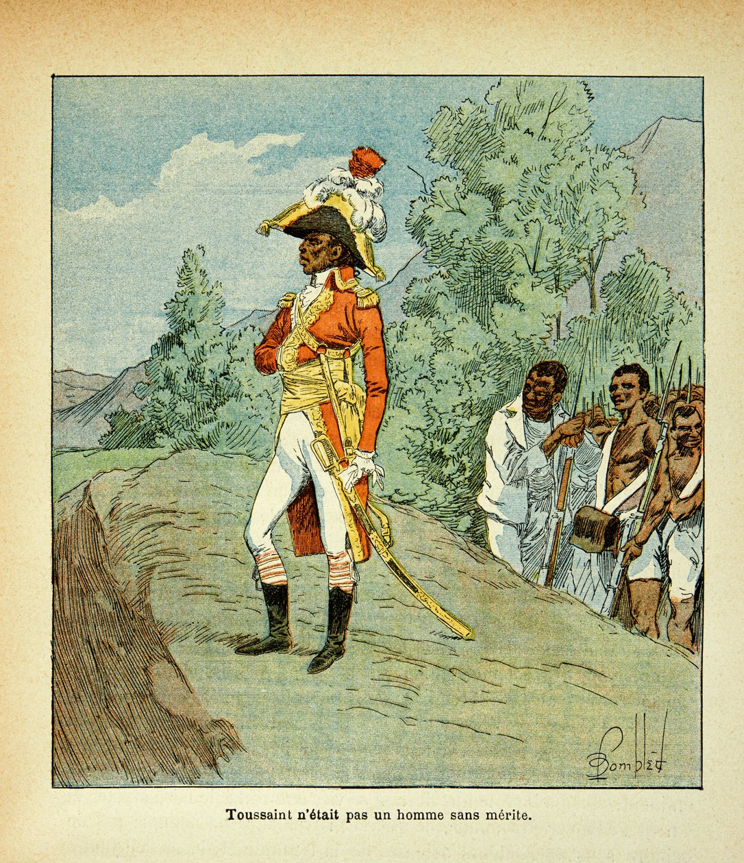 Illustrasjon av bombet Louis (1862-1927) fra boken "The Memorial of Saint Helene" av grev Emmanuel de Las Cases (1766-1842): Portrait of Toussaint Louverture (1743-1803) Privat samling av Louis Charles Bombled