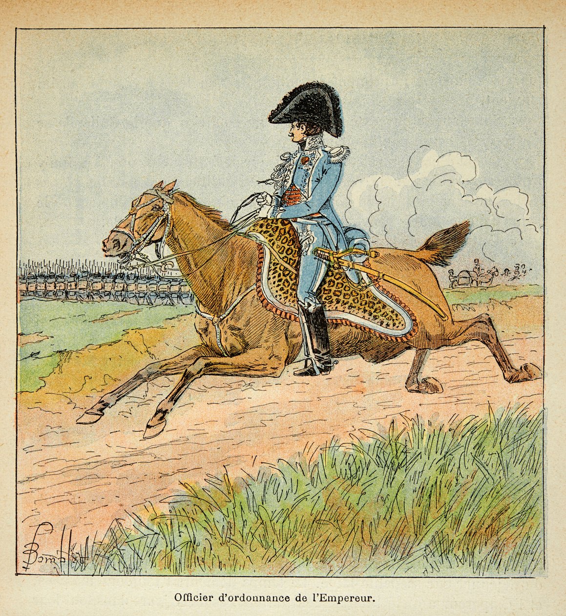 Illustrasjon av bombet Louis (1862-1927) fra boken "The Memorial of Saint Helene" av grev Emmanuel de Las Cases (1766-1842): Portrett av en ordinær offiser av keiser Napoleon, privat samling av Louis Charles Bombled