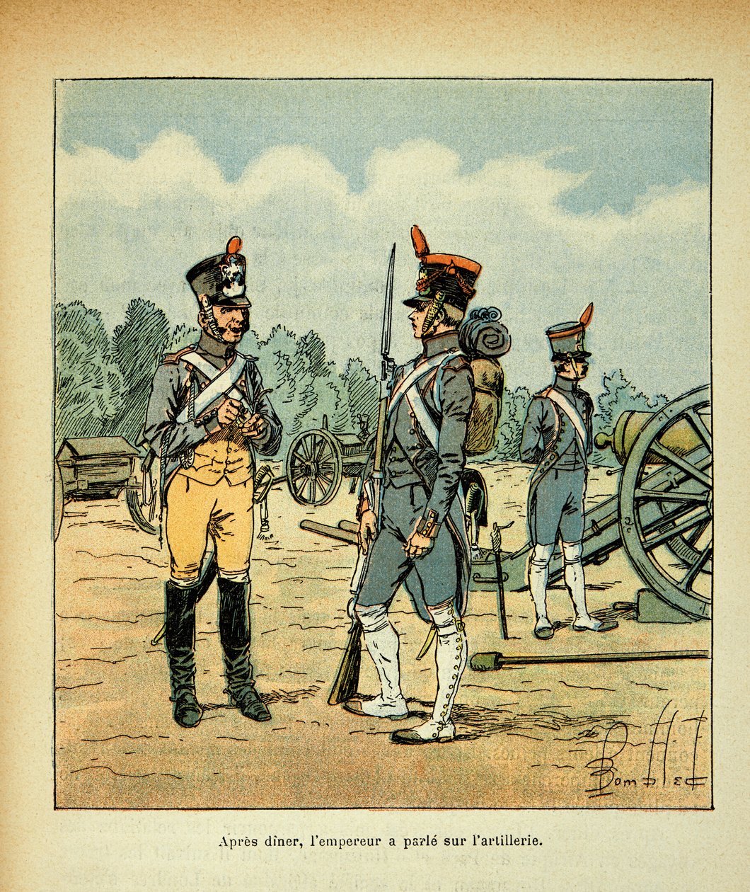 Illustrasjon av bombet Louis (1862-1927) fra boken "The Memorial of Saint Helene" av grev Emmanuel de Las Cases (1766-1842): Artillery of the Imperial Guard, Private Collection av Louis Charles Bombled