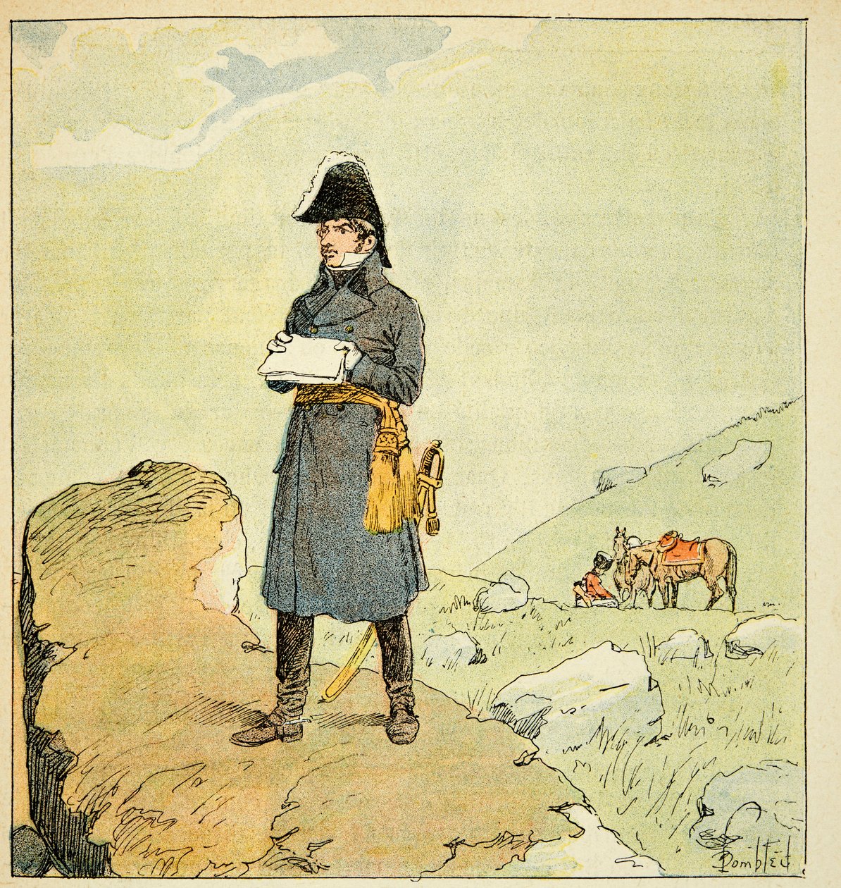 Illustrasjon av bombet Louis (1862-1927) fra boken "The Memorial of Saint Helene" av grev Emmanuel de Las Cases (1766-1842): Portrett av marechal Laurent de Gouvion Saint Cyr (1764-1830) Privat samling av Louis Charles Bombled
