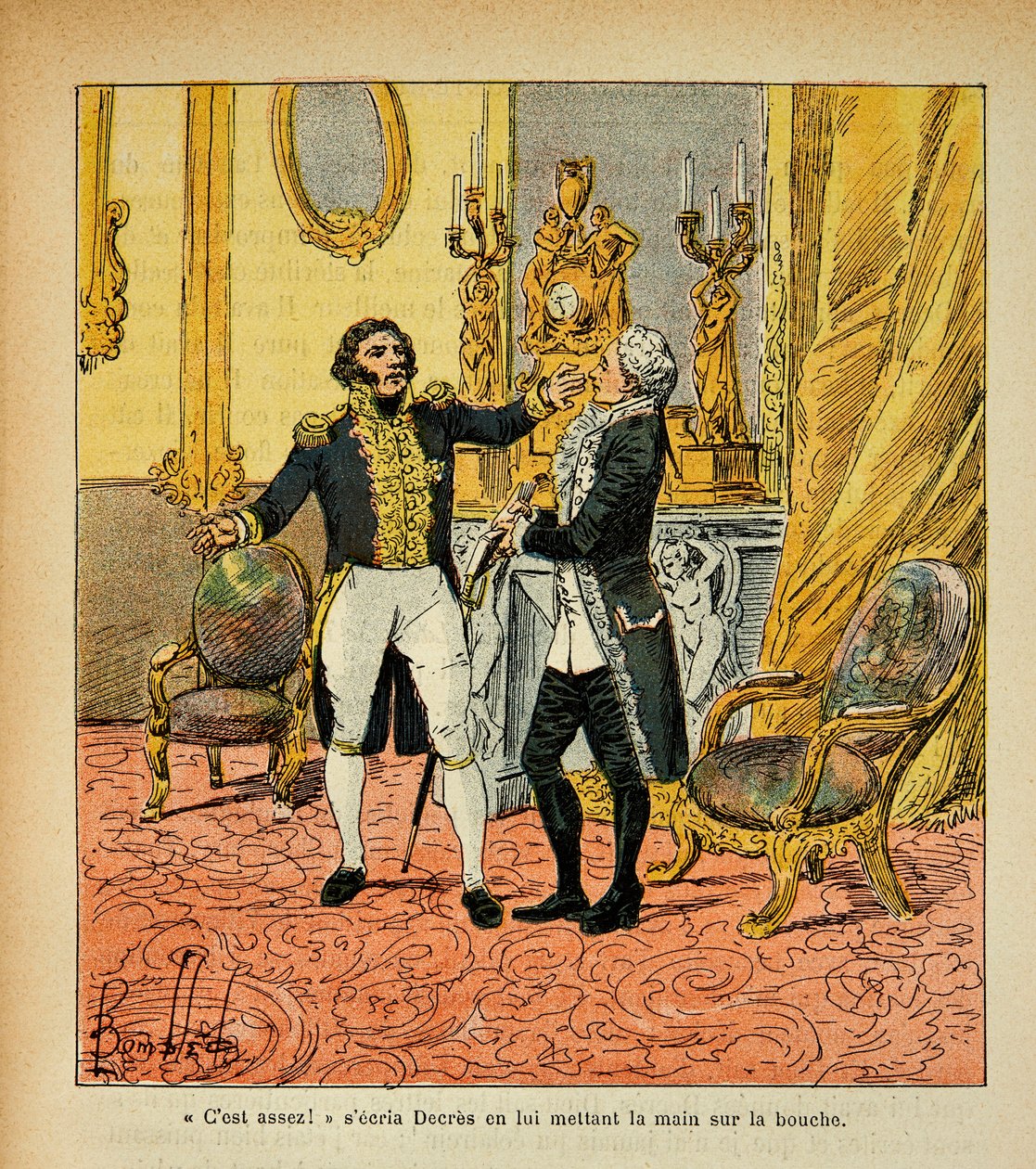Illustrasjon av bombet Louis (1862-1927) fra boken "The Memorial of Saint Helene" av grev Emmanuel de Las Cases (1766-1842): Talleyrand (1754-1838) vendt mot Denis Decres (1761-1820) Privat samling av Louis Charles Bombled