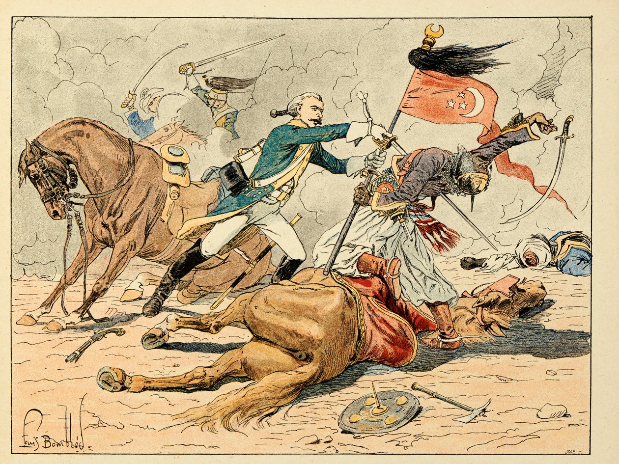 Illustrasjon hentet fra boken "Les heros du Siecle", anekdotiske resiter av Dick de Lonlay og illustrert av Louis Bombled (1862-1927) av Louis Charles Bombled