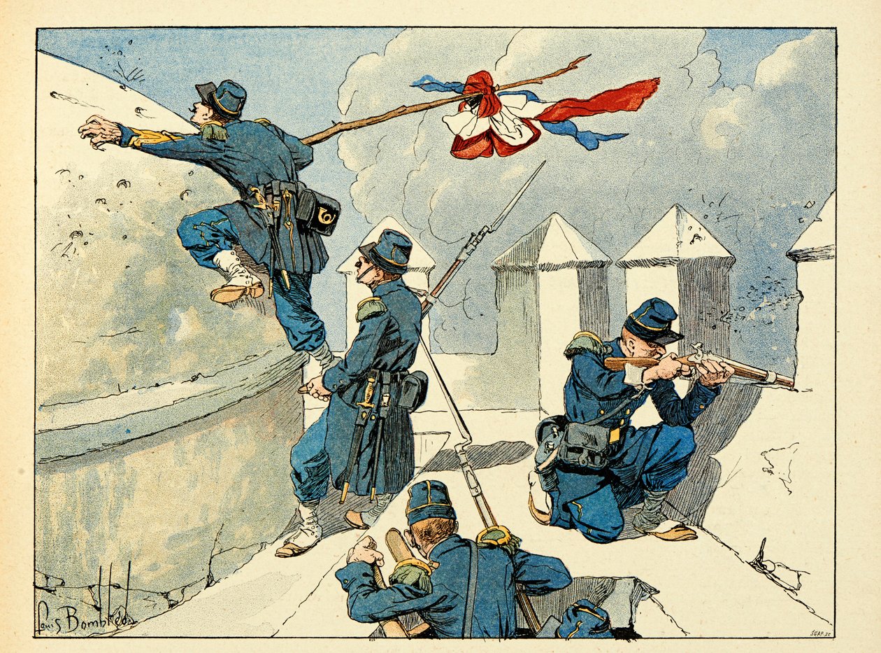 Illustrasjon hentet fra boken "The heros of the century", anekdotiske resiter av Dick de Lonlay og illustrert av Louis Bombled (1862-1927) av Louis Charles Bombled