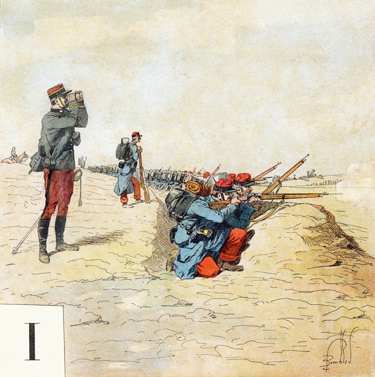 Bokstav I: Infanteri, "Je serai soldat" (Jeg vil være en soldat) - Militært alfabet av Louis Charles Bombled