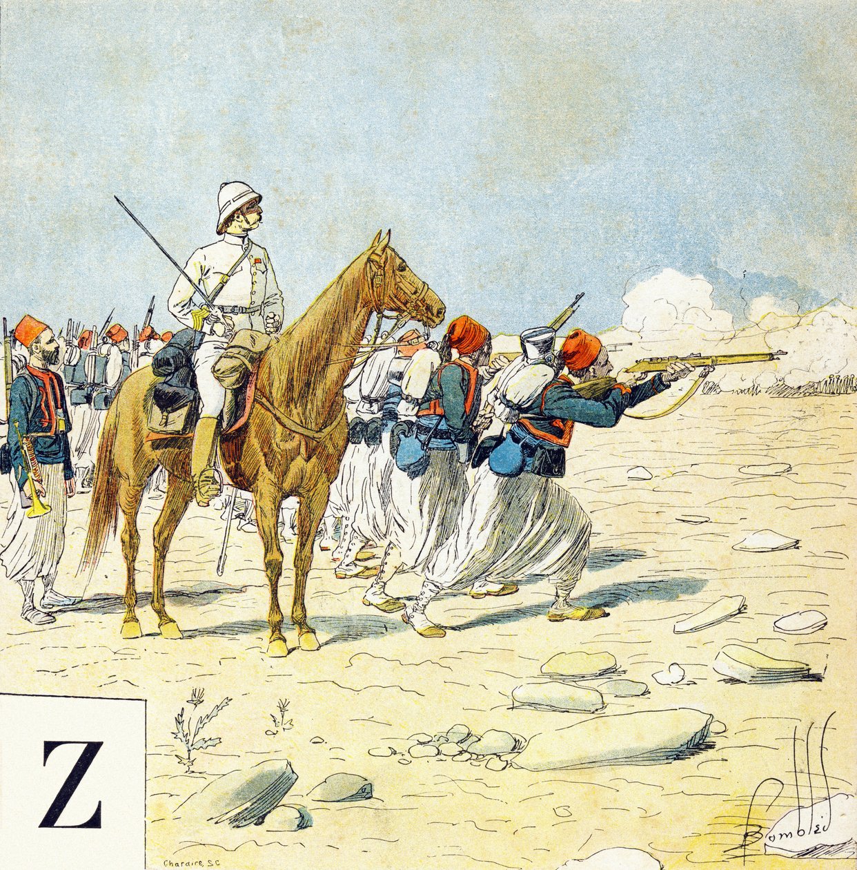 Bokstav Z: Zouaves, "Je serai soldat" (Jeg vil være en soldat) - Militært alfabet av Louis Charles Bombled