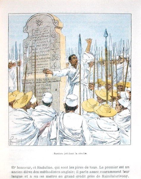 Trollmenn som forkynte opprør mot Frankrike etter den franske okkupasjonen av Madagaskar i 1895, illustrasjon fra 