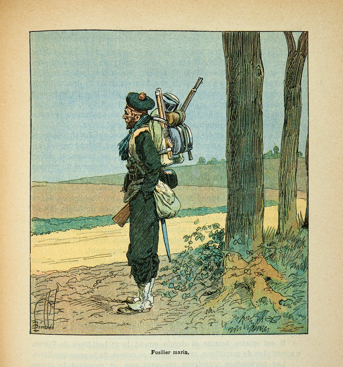 The Armee of the Loire av Eugene Sergent, kjent som Grenest, illustrert av Louis Bombled (1862-1927) (fransk-tyske krig; kampanje 1870 -1871): Marine Fusilier i 1870, privat samling av Louis Charles Bombled