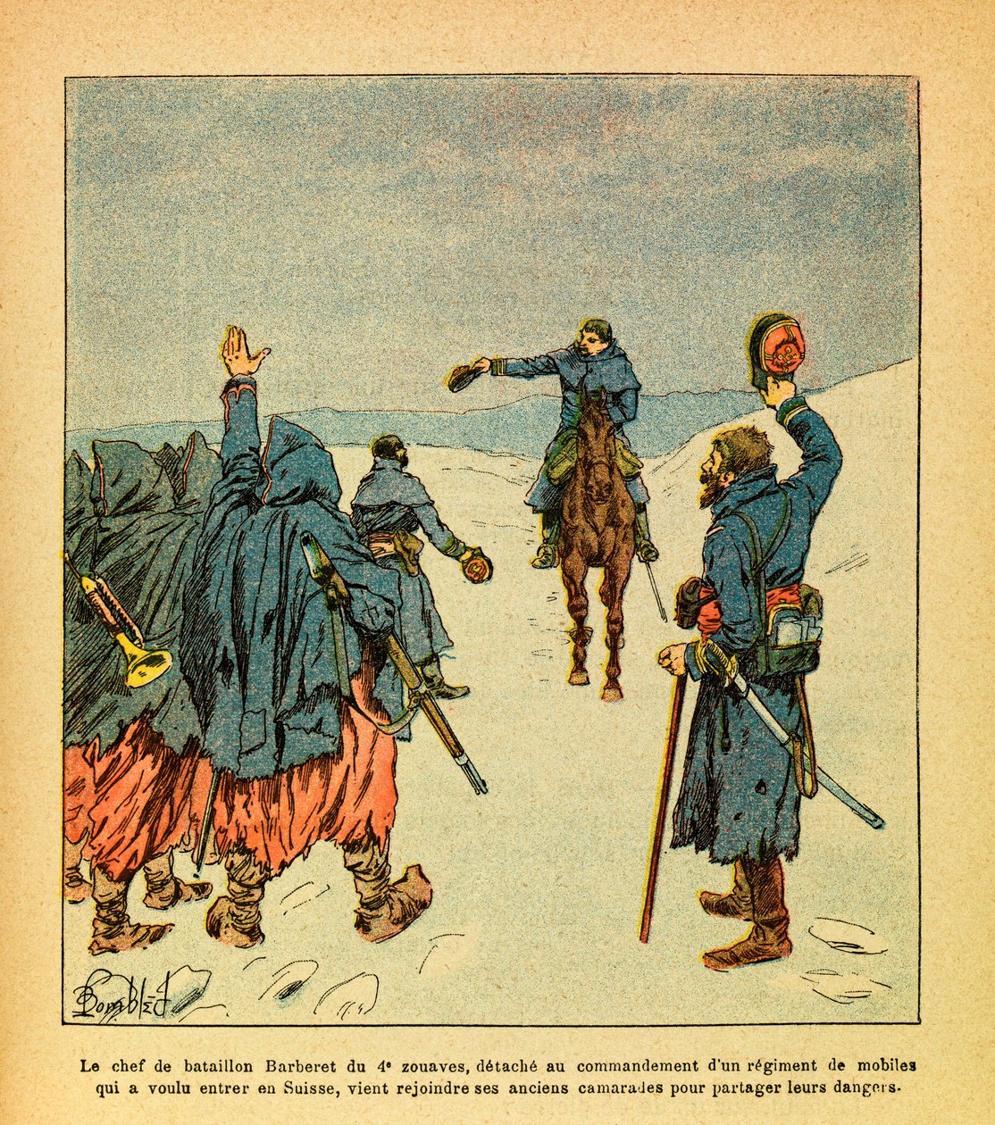 The Eastern Armee of Eugene Sergeant, kjent som Grenest, illustrert av Louis Bombled (1862-1927) (fransk-tyske krig; kampanje 1870 -1871): Lederen for Barberet-bataljonene til 4. Zouaves, løsner for å kommandere et regiment av mobil som ville av Louis Charles Bombled