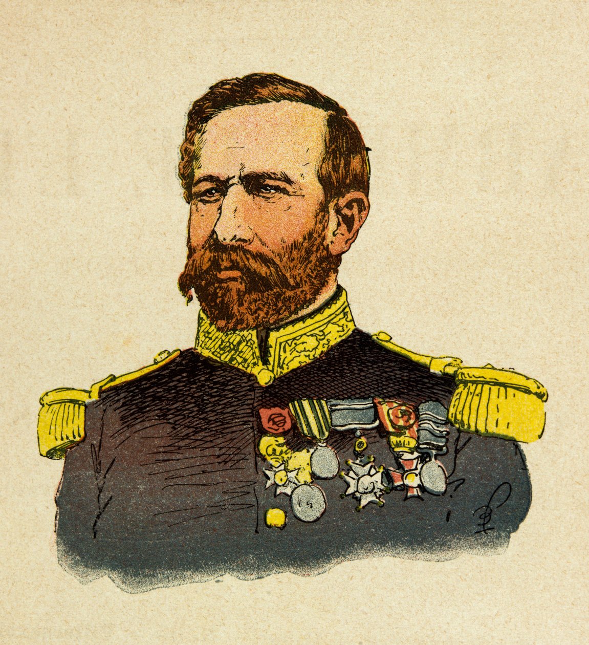 The Eastern Armee of Eugene Sergeant, kjent som Grenest, illustrert av Louis Bombled (1862-1927) (fransk-tyske krig; kampanje 1870 -1871): Portrett av general Bourbaki (1816-1897), privat samling av Louis Charles Bombled
