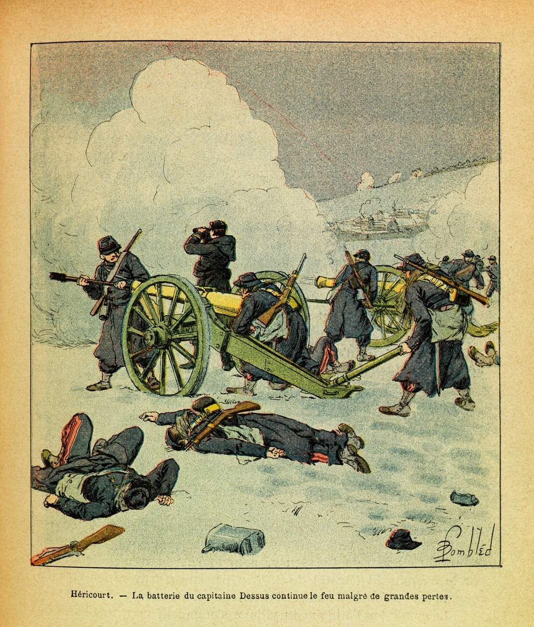 The Eastern Armee of Eugene Sergeant, kjent som Grenest, illustrert av Louis Bombled (1862-1927) (fransk-tyske krig; kampanje 1870 -1871): Januar 1871, Hericourt, kaptein Dessus