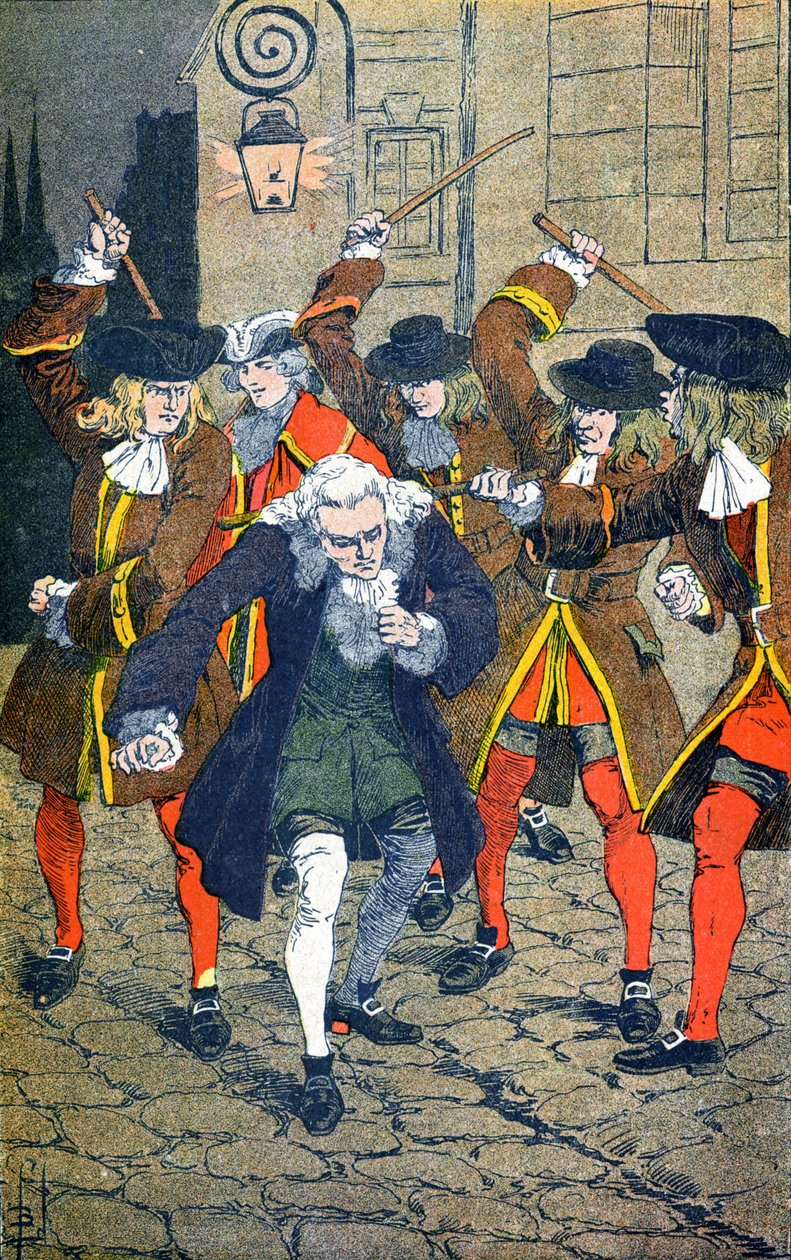 Ridderen av Rohan får Voltaire til å gå forbi folket sitt av Louis Charles Bombled