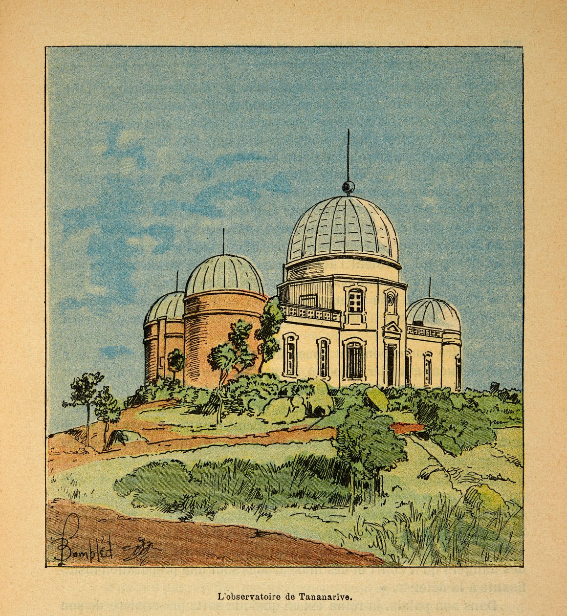 The War in Madagascar-Anecdotal History of the French Expeditions of 1885-1895 av Henri Galli dit Galllichet (1854-1922), illustrert av Louis Bombled (1862-1927): The Tananarive Observatory in 1895, Private Collection av Louis Charles Bombled