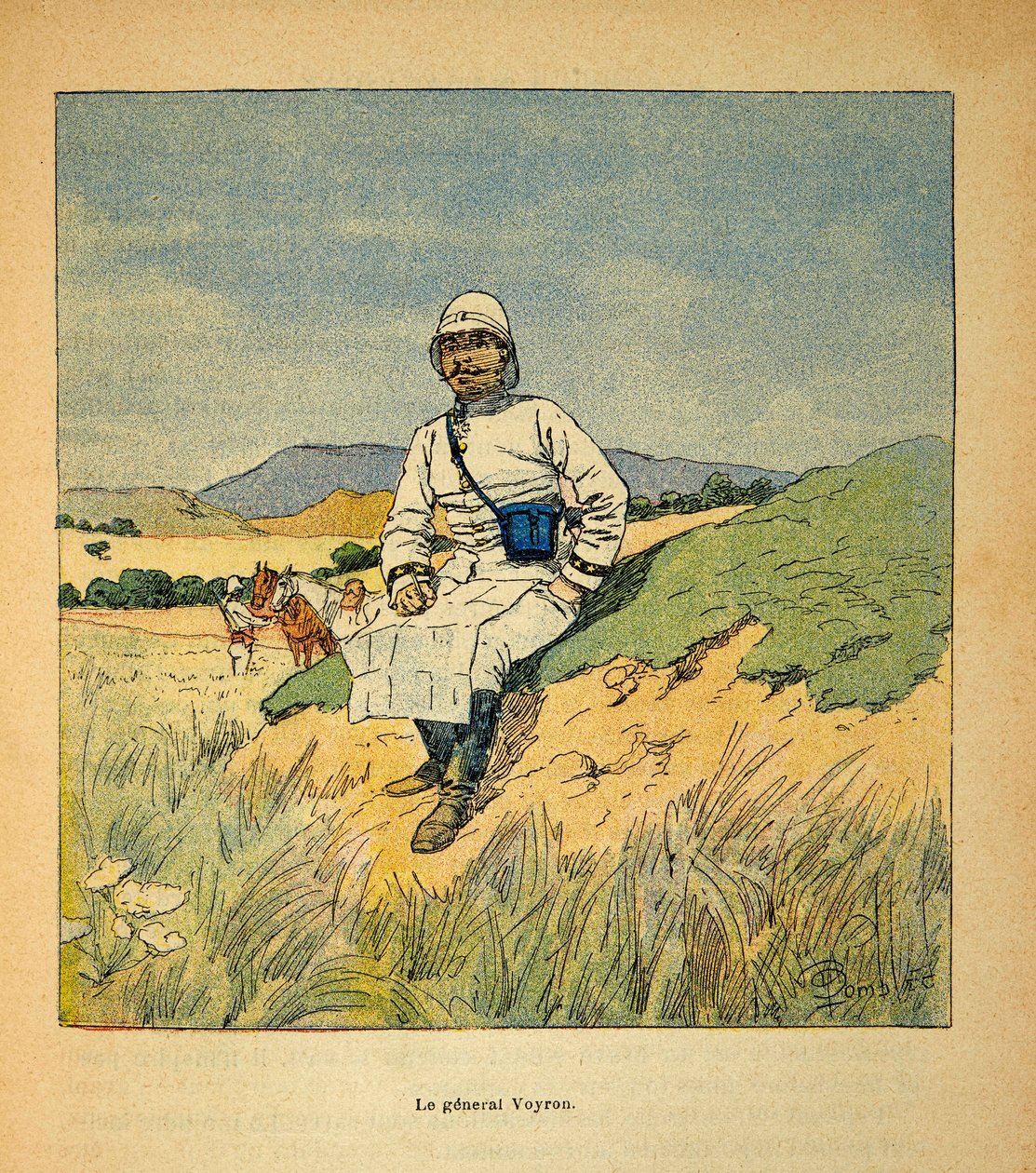 The War in Madagascar-Anecdotal History of the French Expeditions of 1885-1895 av Henri Galli dit Galllichet (1854-1922), illustrert av Louis Bombled (1862-1927): Portrait of General Voyron (1838-1921), Privat samling av Louis Charles Bombled