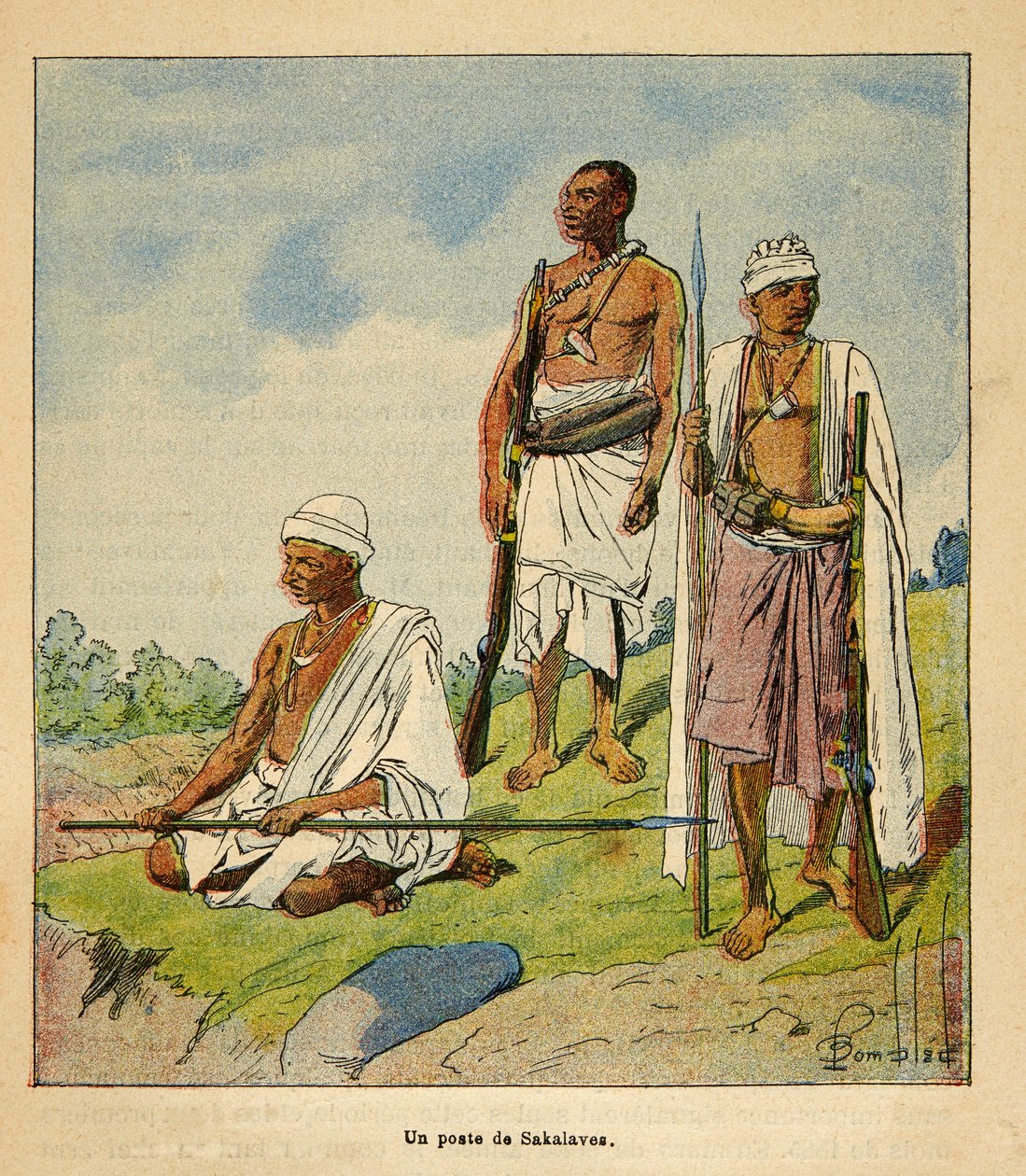 The War in Madagascar-Anecdotal History of the French Expeditions of 1885-1895 av Henri Galli dit Galllichet (1854-1922), illustrert av Louis Bombled (1862-1927): Warrior Sakalavas, privat samling av Louis Charles Bombled