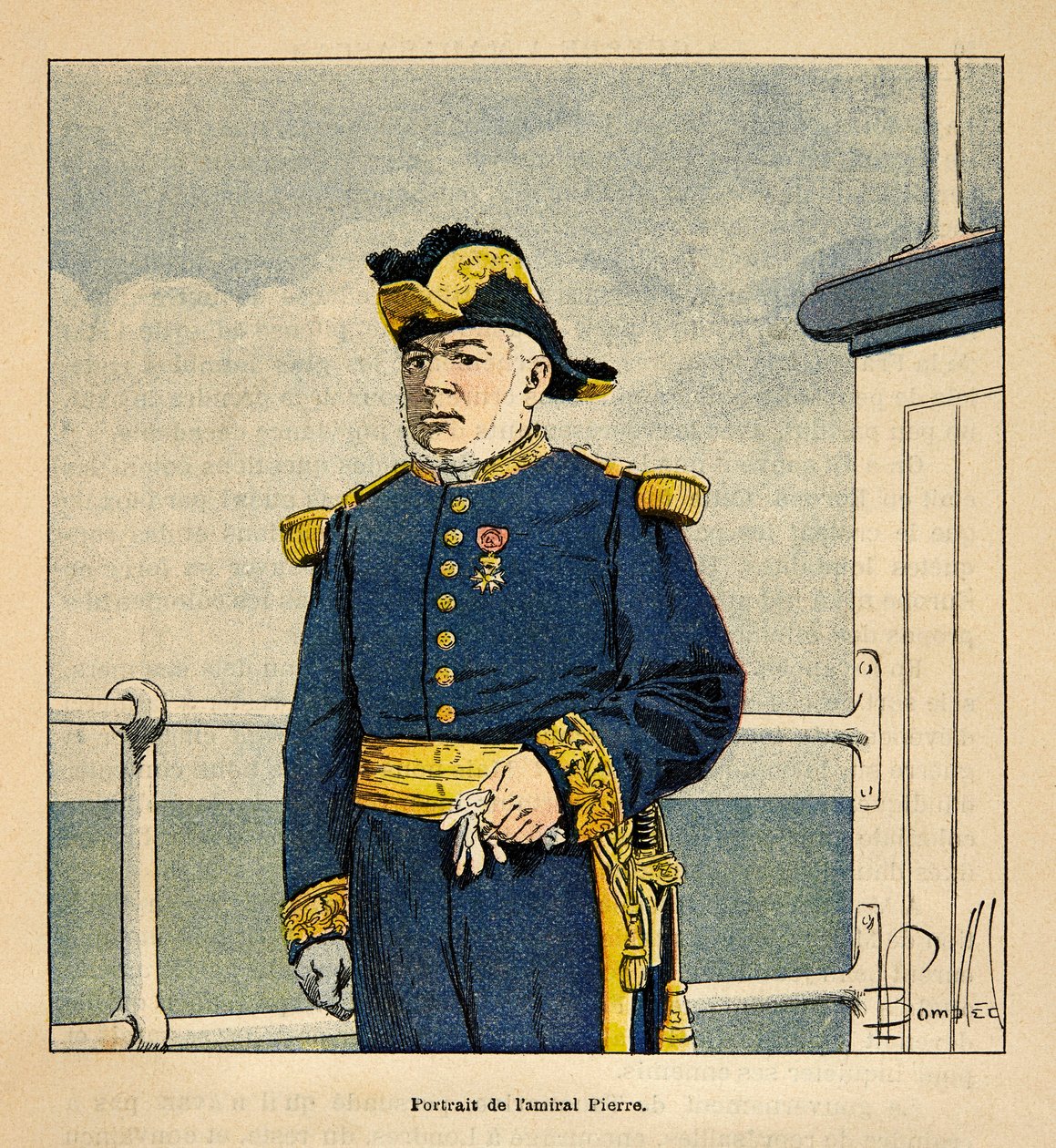 The War in Madagascar-Anecdotal History of the French Expeditions of 1885-1895 av Henri Galli dit Galllichet (1854-1922), illustrert av Louis Bombled (1862-1927): Portrait of Admiral Pierre (1827-1883), Privat samling av Louis Charles Bombled